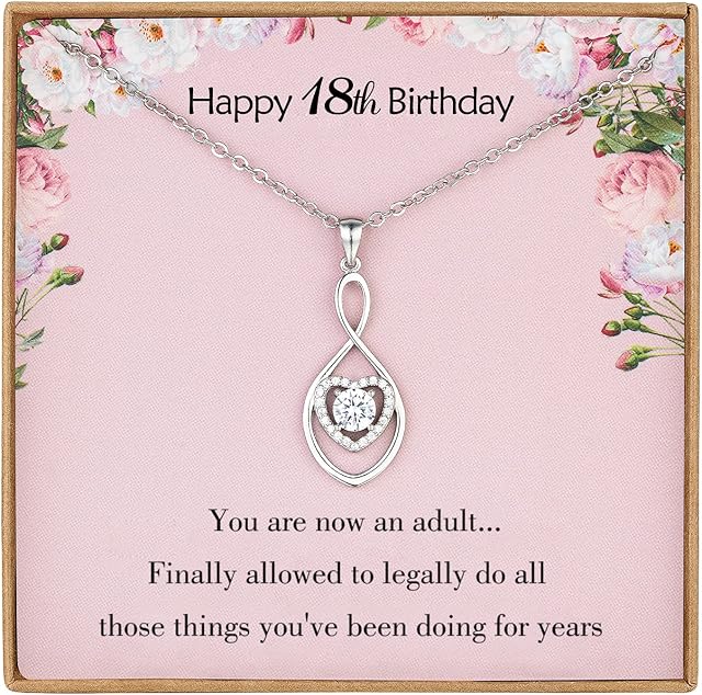 Vanjewnol 18th Birthday Gifts for Girls Birthday Presents Birthday Gifts for Her Infinity Heart Silver Necklaces for Women with Jewellery Box Sister Gifts N02E