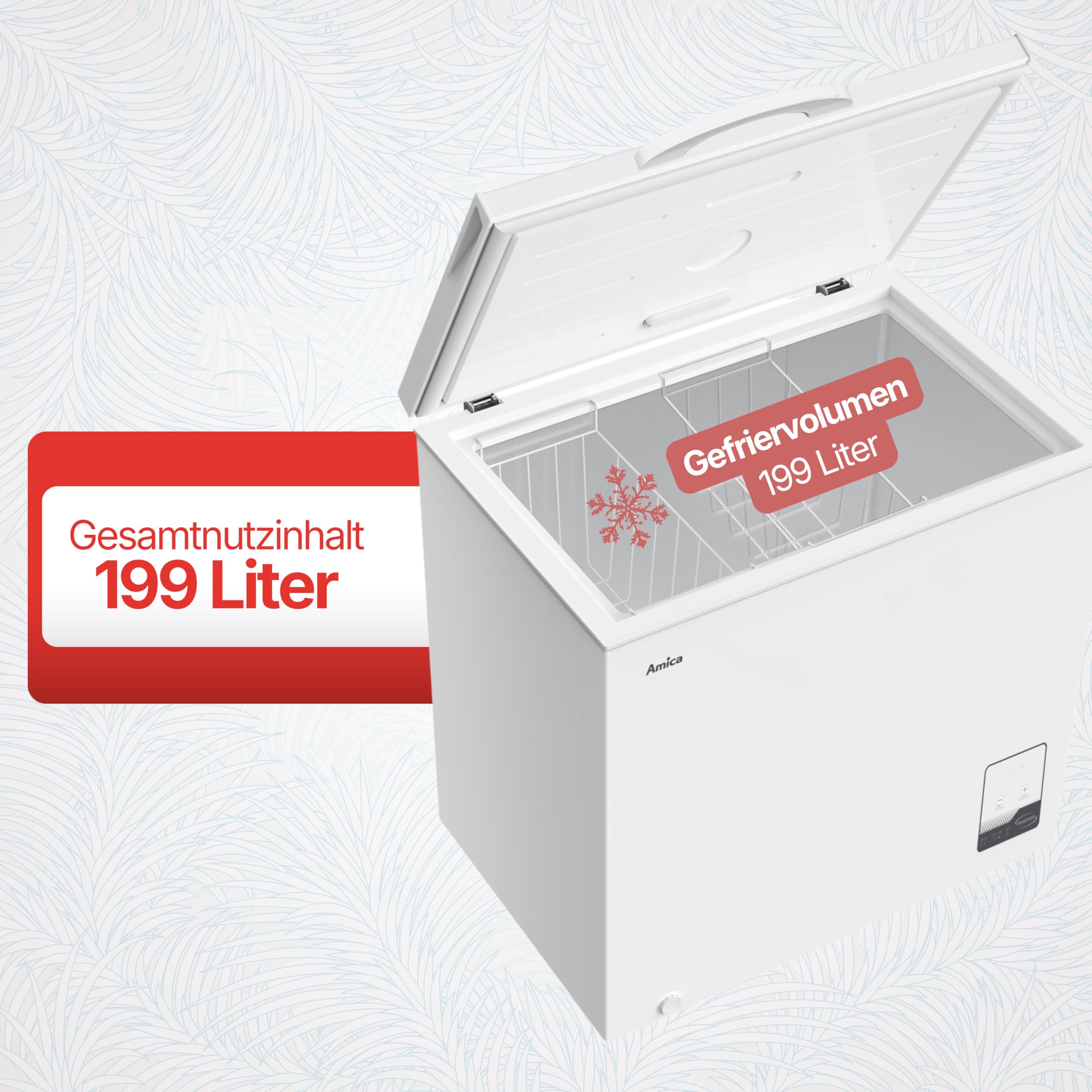 Amica Gefriertruhe freistehend 199 l FrostControl Inverter-Kompressor elektronische Steuerung 83,5 x 82,3 x 55,6 cm Weiß