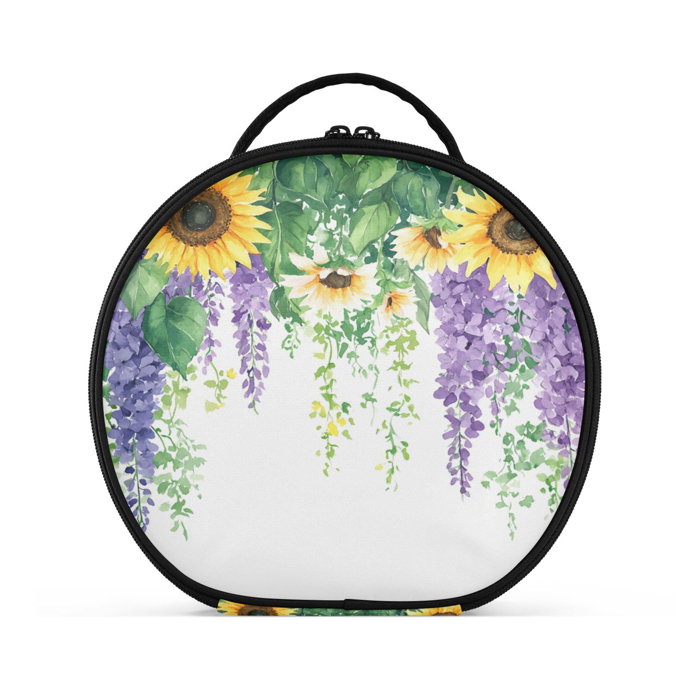 Takiito Sunflowers Purple Flowers Travel Makeup Case Portable Makeup Box Artist Cosmetic Case Organizer With Adjustable Dividers
