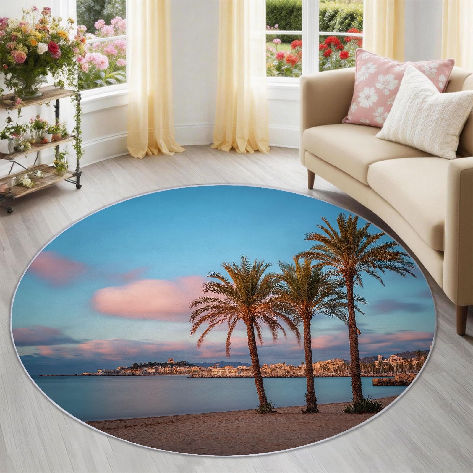Tapis bleu imprimé tropical palmier ciel pour le sol de la salle de jeux
