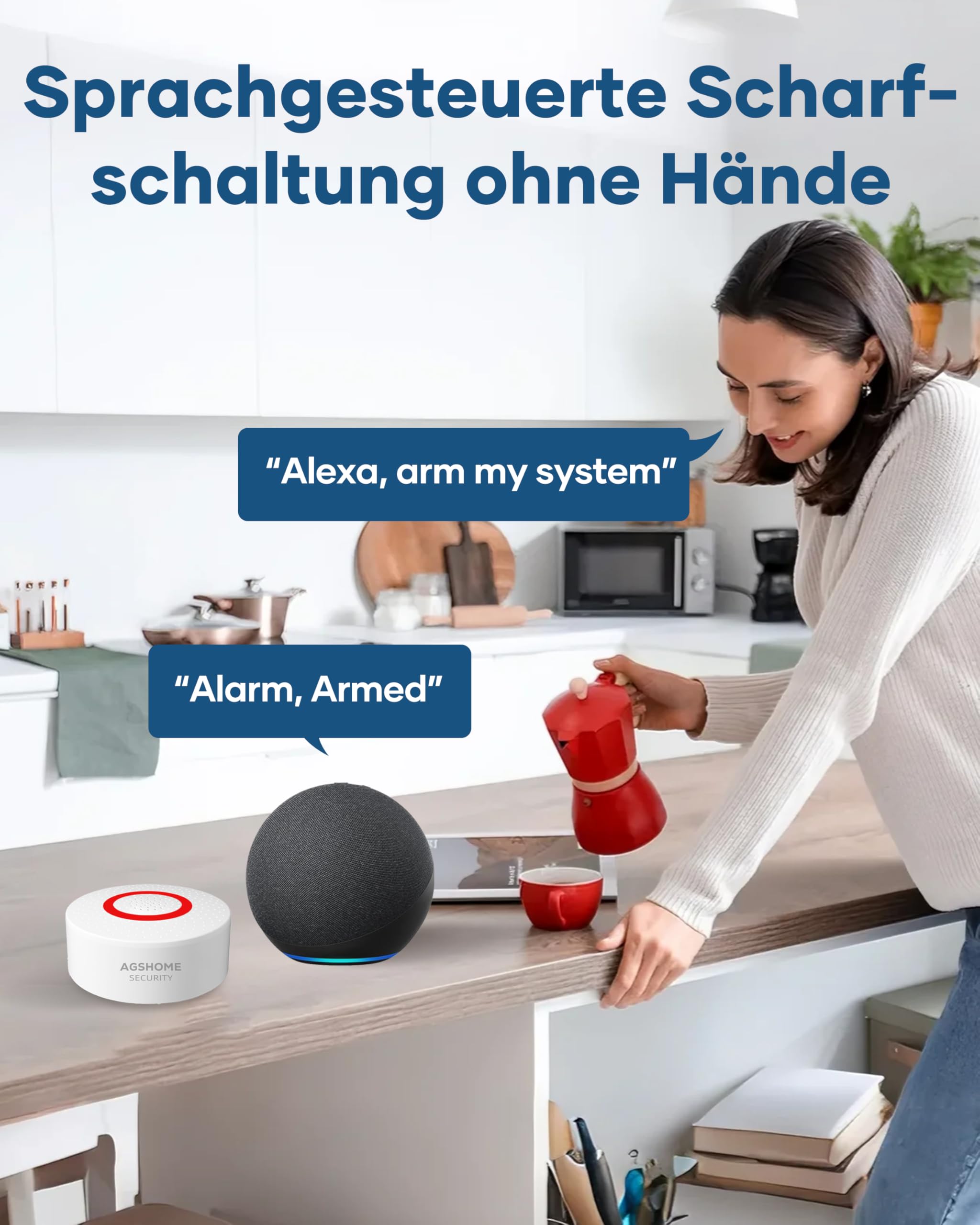 AGSHOME Alarmanlage Haus WLAN 2.4GHz, 15 Teiliges Smart Alarmanlage Set mit Sirene, Tür/Fenster Sensoren & Bewegungsmelder, Home-Sicherheitssystem Kompatibel mit Alexa & Google Assistant
