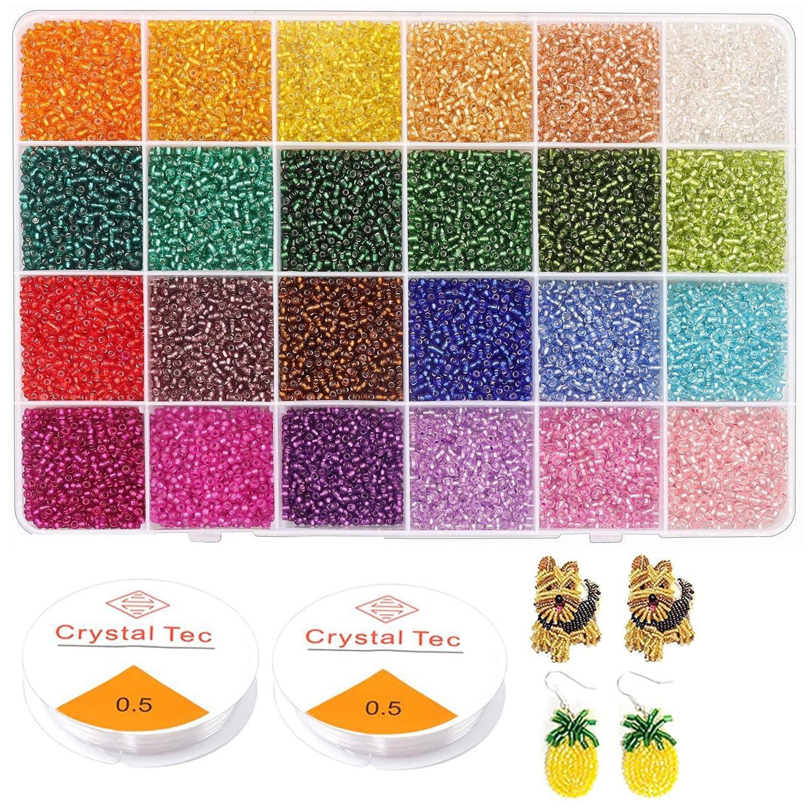 Yholin 14400Pcs 2mm 12/0 Glass Seed Beads kit, 24 Colors Small Rainbow Pony Glass Beads Bulk with Jewelry Making Findings for Adult DIY Jewelry Making Bracelets Necklaces and Earrings