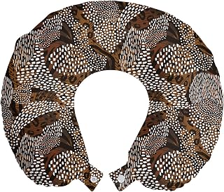 Lunarable Cheetah Travel Pillow Neck Rest, Abstract Pattern with Animal Print Australian Forests Hand-Drawn Art, Memory Foam Traveling Accessory for Airplane and Car, 12", Brown Caramel and White