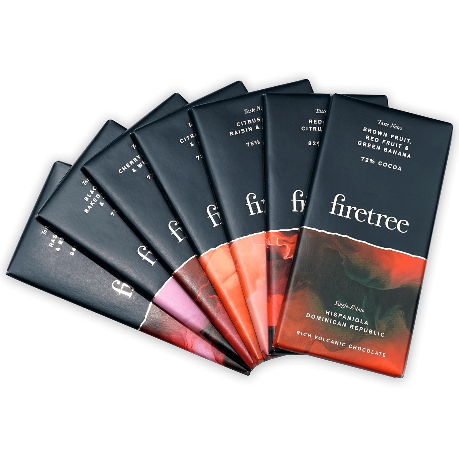 Firetree Bundle Dark Chocolate 7 Pack - UK Chocolate - Premium, Craft, Artisanal, Direct Trade, Single Origin, Bean-to-bar, Gourmet - Vegan, Keto, Paleo, Kosher, Halal, Soy Free, Gluten Free, Dairy Free, Nut Free - Gift Set