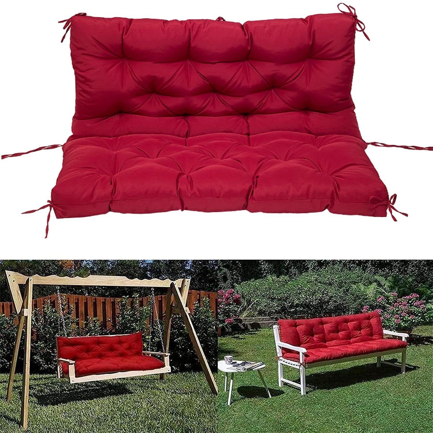 Nikshi Burgundy Swing Seat Cushions, Waterproof Outdoor Patio Swing Cushions With Ties,Garden Bench Cushion With Backrest,Swing Garden Chair Cushion, Seat Pad Perfect For Porch,Garden Furniture,-100X100cm