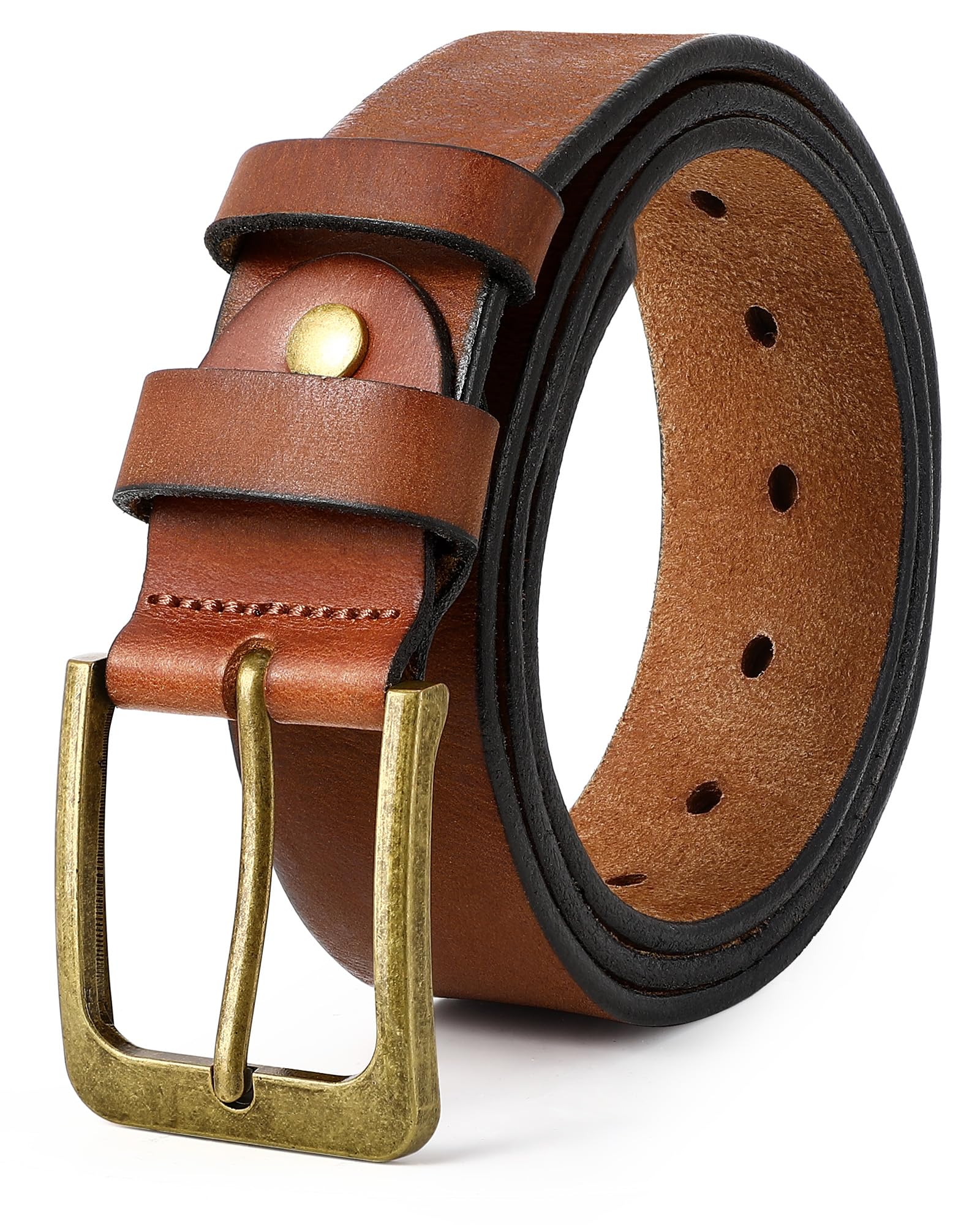JASGOOD Men's Full Grain Leather Belt Dress Belt for Business & Casual Wear | 1.5" Genuine Cowhide Men's Belt Soft & Durable Handmade Heavy Duty Work Belt Ideal for Jeans & Chinos & Dress Pants Gift Box