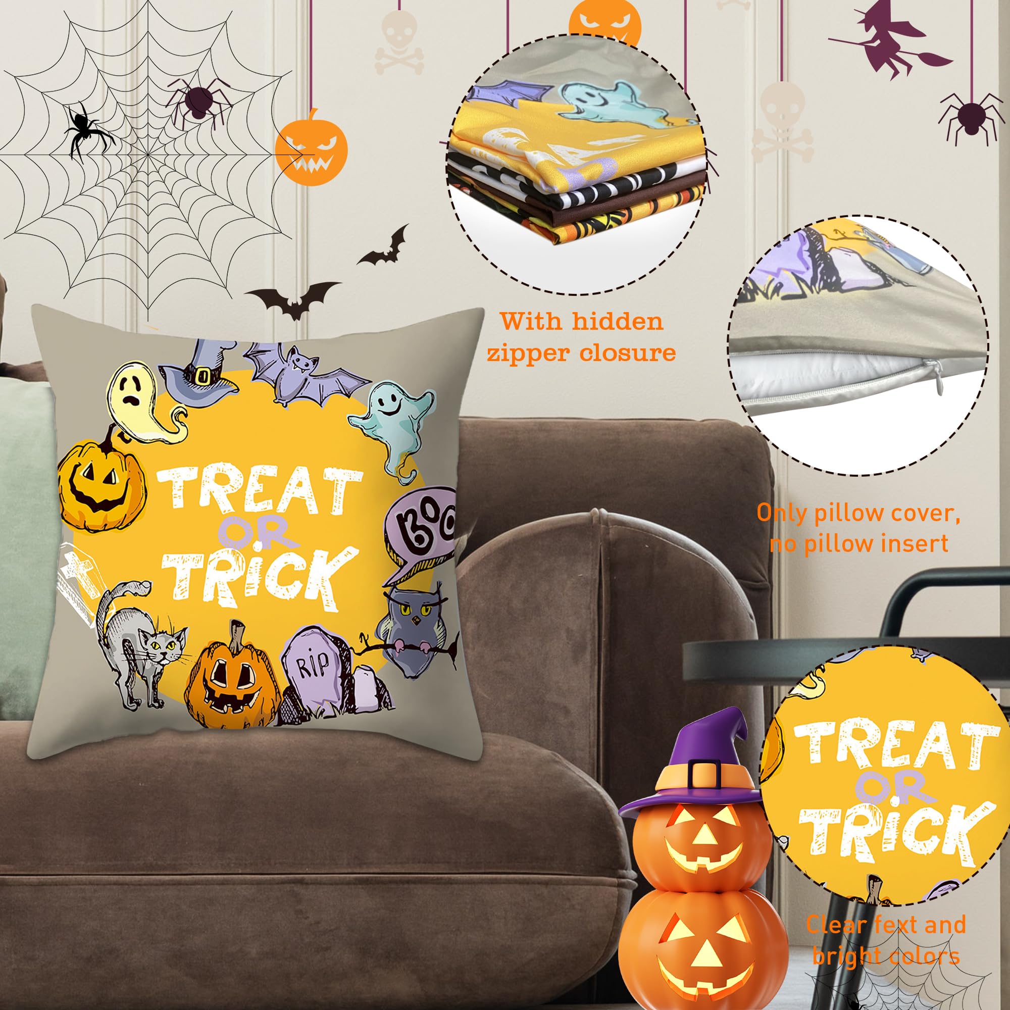 Halloween-Kissenbezüge – Set Mit 2 Spinnennetz-Designs In 45 X 45 Cm Für Sofa Und Bett