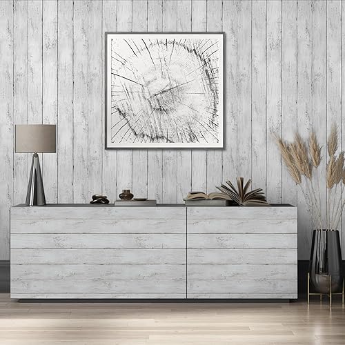 Miniatura 9 de Abyssaly Papel de madera blanco y gris, 35.4 x 196 pulgadas, autoadhesivo, extraíble, despegar y pegar, papel tapiz decorativo para cubrir paredes,