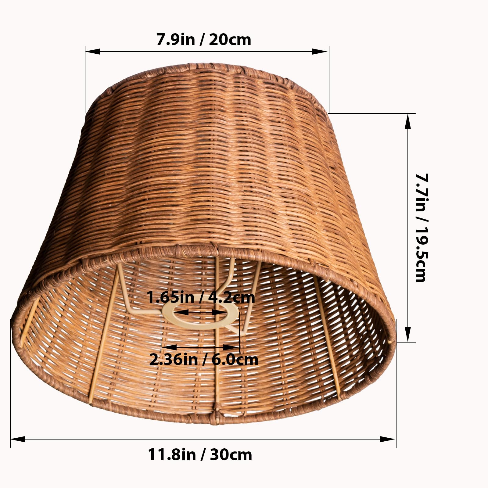 Pantalla de lámpara de ratán, trenzada a mano, forma cónica, versátil para lámparas de techo, colgantes, de pared y de mesa (1, café profundo)