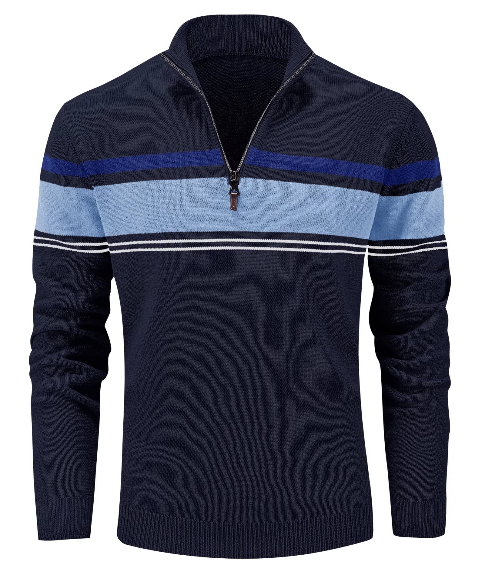 MAGCOMSENMen's Sweaters 1/4 Zip Up Casual Striped Pullover Polo Sweaters Fall Winter Sweatshirts