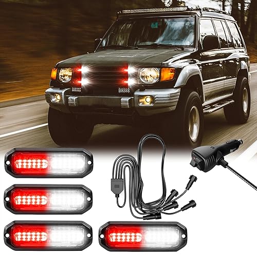 Miniatura 1 de Kit de 12 luces LED estroboscópicas de emergencia de color rojo y blanco, montaje empotrado en superficie, rejilla de advertencia de peligro, luz