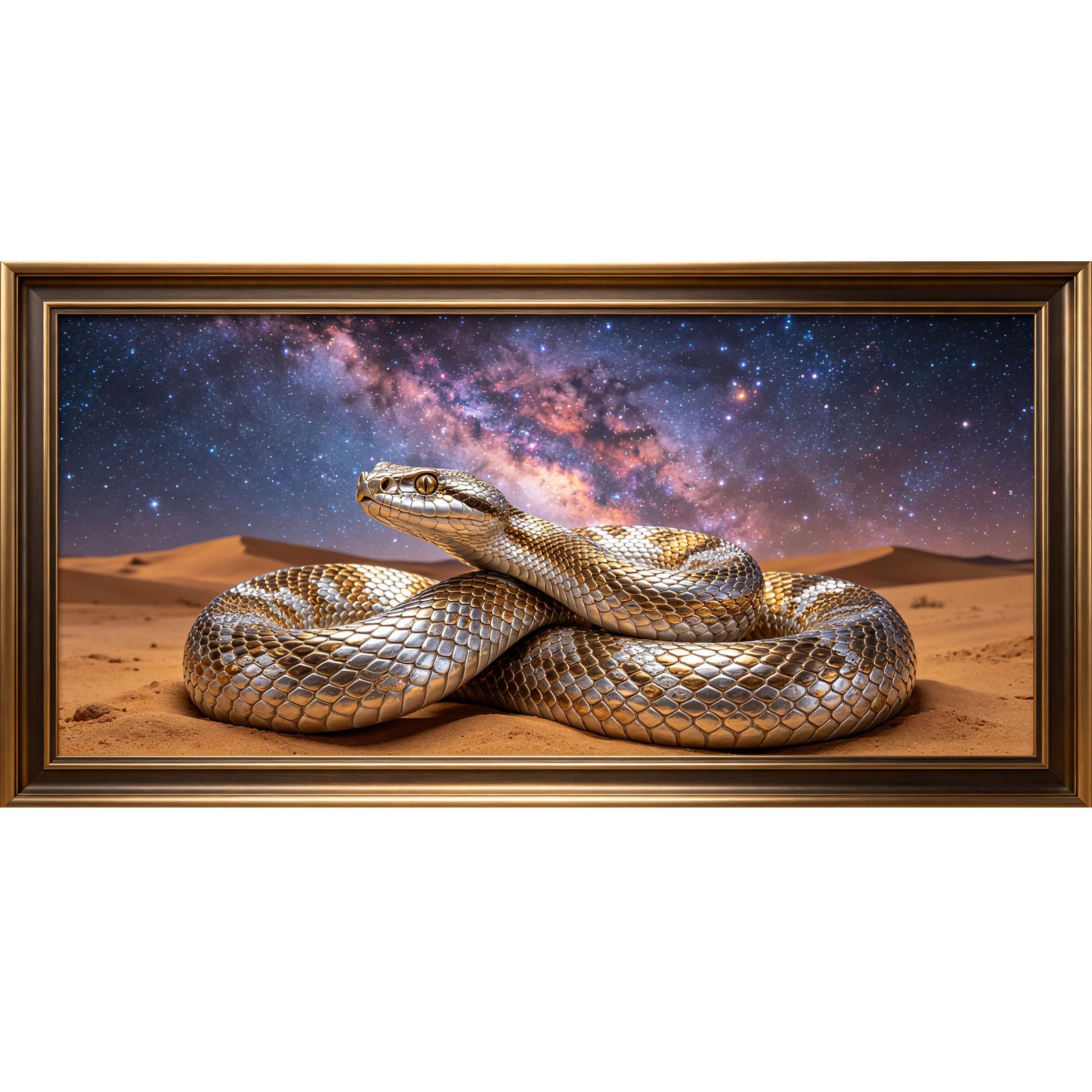 Agglomerix 3D Framed Wall Art Golden Snake Desert Night Sky Stars Milky Way Textured Wildlife Abstract Large Size Self-Adhesive Removable Wall Decor Prints Artwork for Living Room Bedroom Office