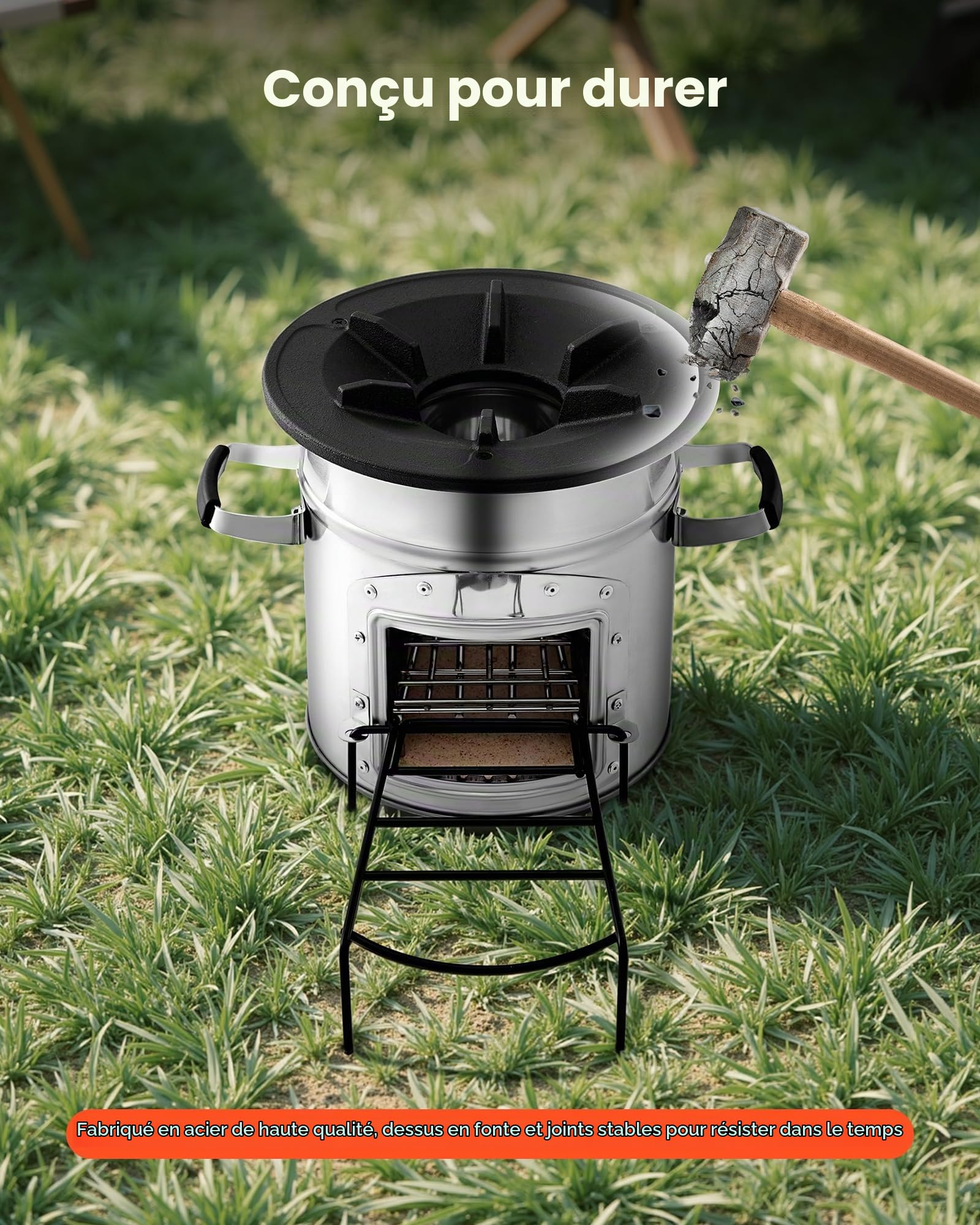 VEVOR Réchaud Camping Rocket, Poêle à Bois Portable en Acier Inoxydable, avec Sac de Transport, Porte Simple, Réchaud à Fusée pour Cuisine et Chauffe en Plein Air, Randonnée, dans Jardin, en Camping