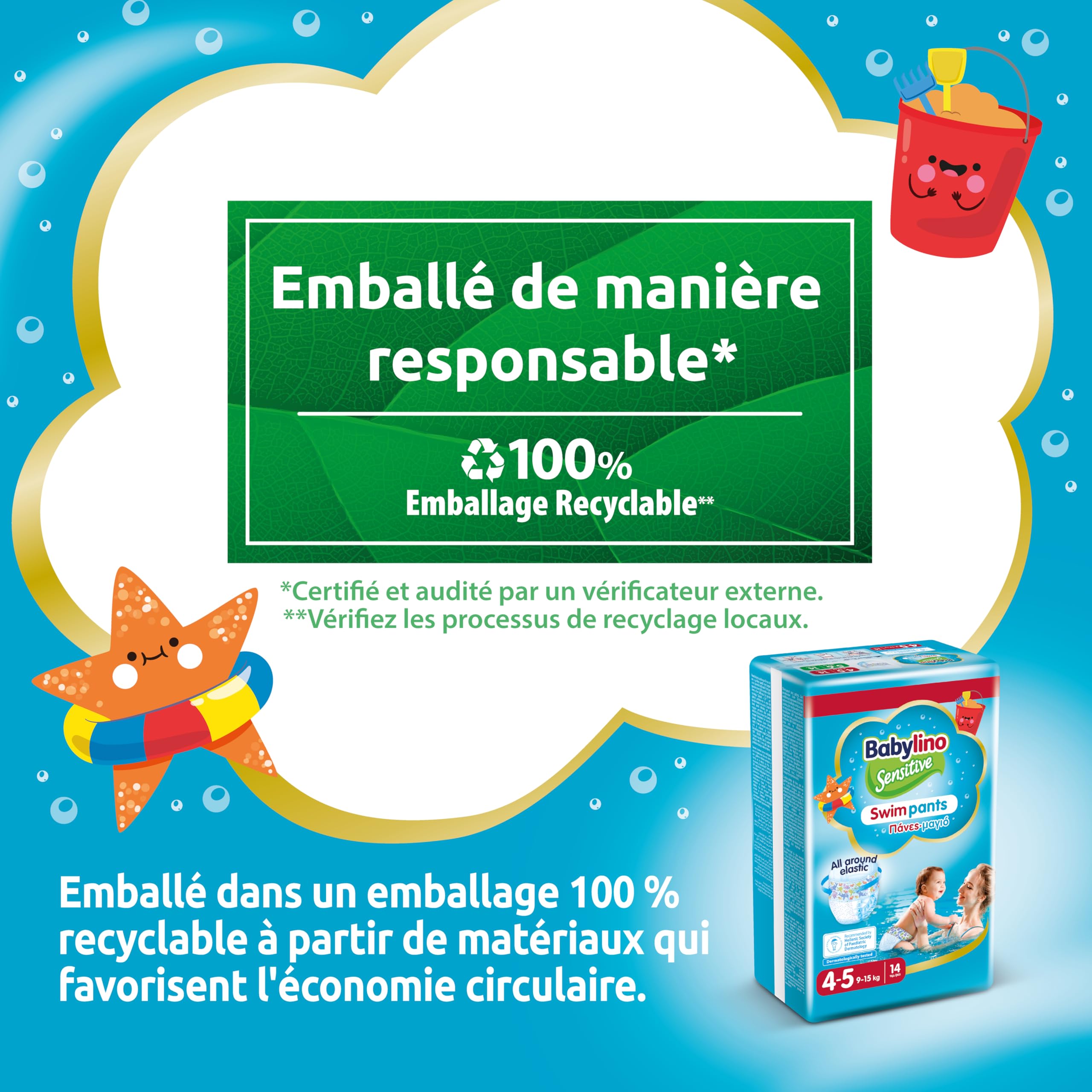 Babylino Sensitive SwimPants, couches de mer et piscine, taille 4-5 (9-15 kg), 14 unités