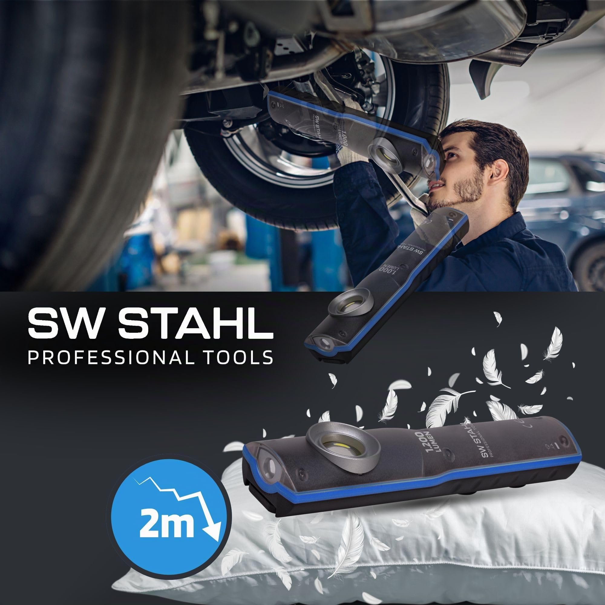 SW STAHL LED Handleuchte, 1.000 Lumen S9790 | Tragbare COB Arbeitsleuchte mit Li-Ion Akku, Metallgehäuse, Polycarbonat-Abdeckung und praktischer Ladestation