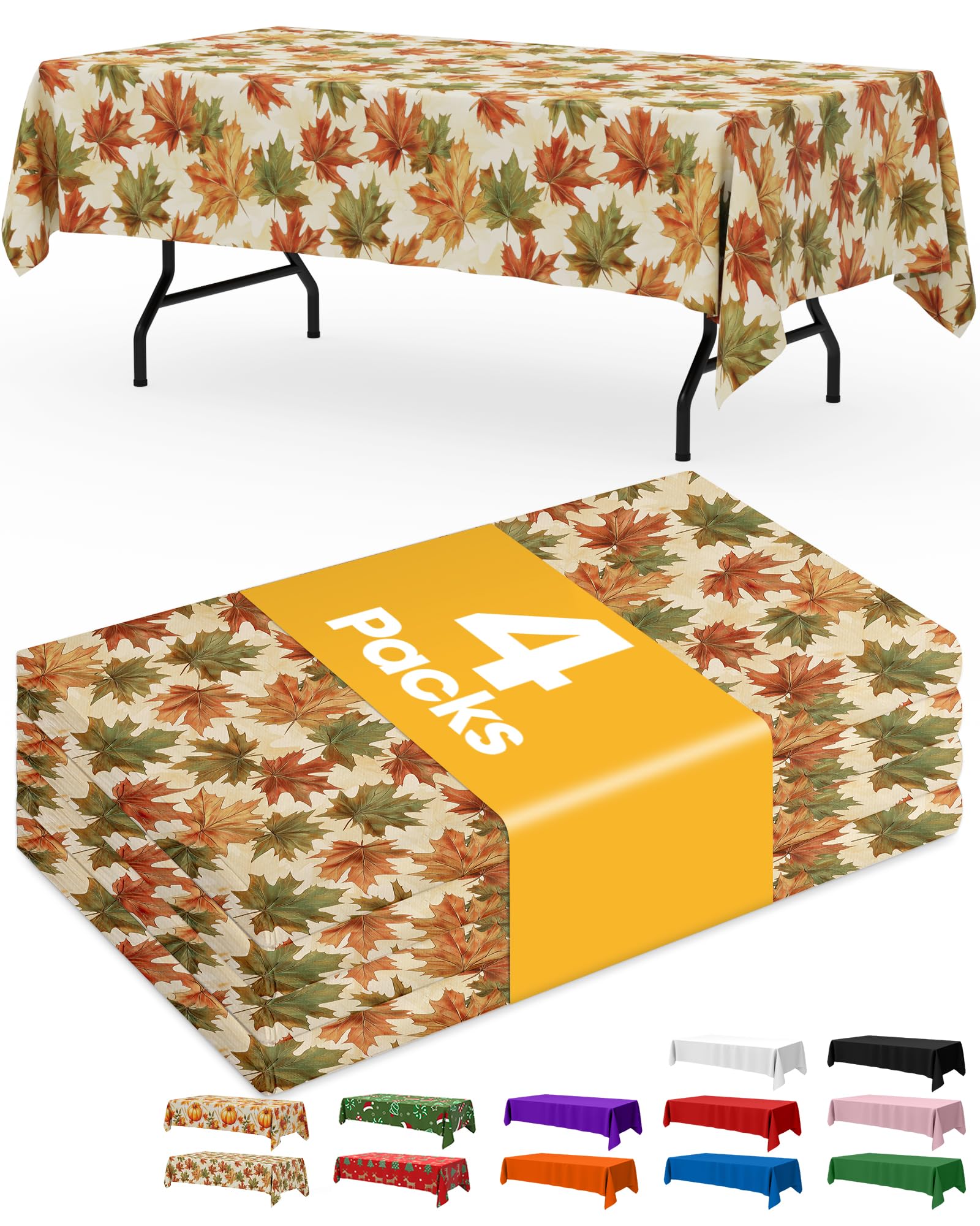 Niuara Fall Maple Plastic Table Cloth Disposable, 4 Pack, 54 x 108 in