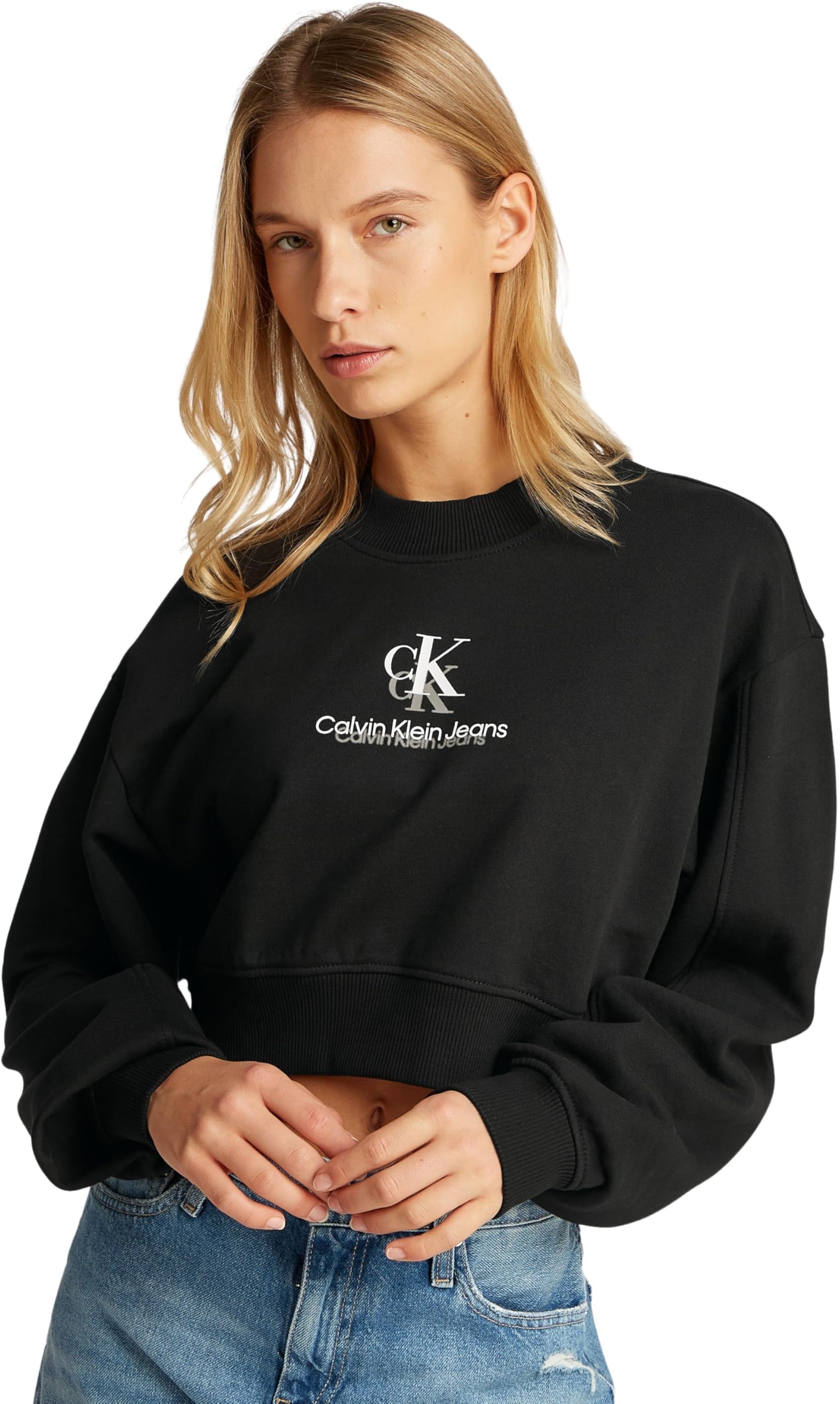 Calvin Klein Damen Sweatshirt Shadow Graphic Crewneck Cropped