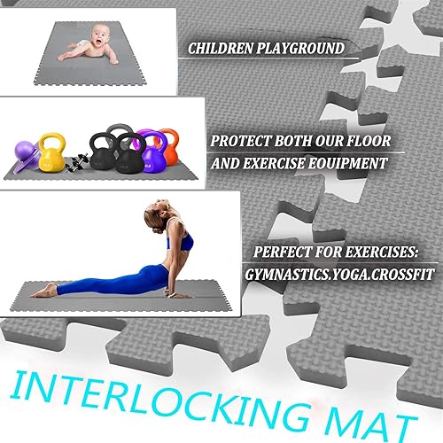 Miniatura 7 de Alfombra de juego de suelo EVA para niños, azulejos de espuma entrelazados de grano de madera, tapetes retro de rompecabezas de gimnasio con bordes,