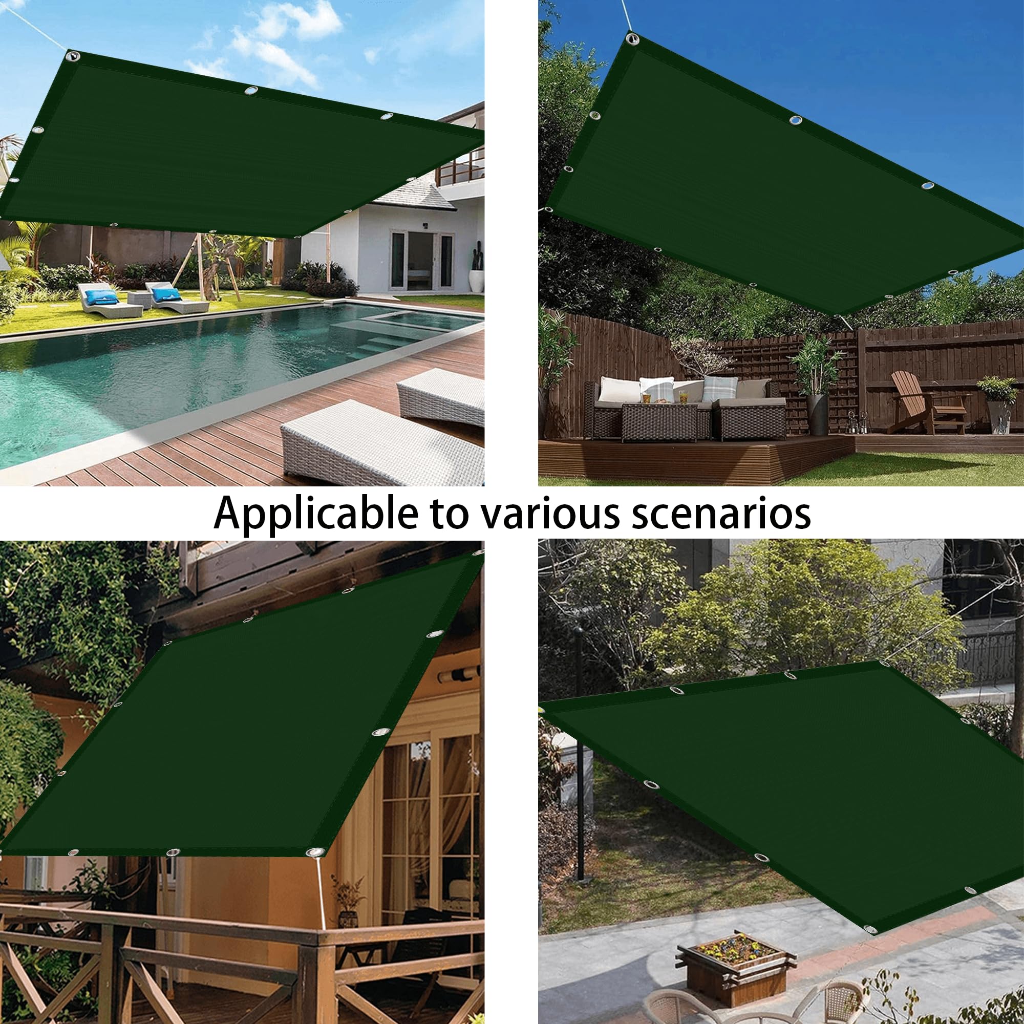 sonnensegel rechteckig 250 x 400 cm Wetterschutz Sonnenschutz Wasserdicht Rechteckig Sonnenschutz Terrasse Reißfest für Innenhof, Rasen, Garten, Park, Dunkelgrün Garden Size:Xl Kugellager | Teile / Regenüberzug