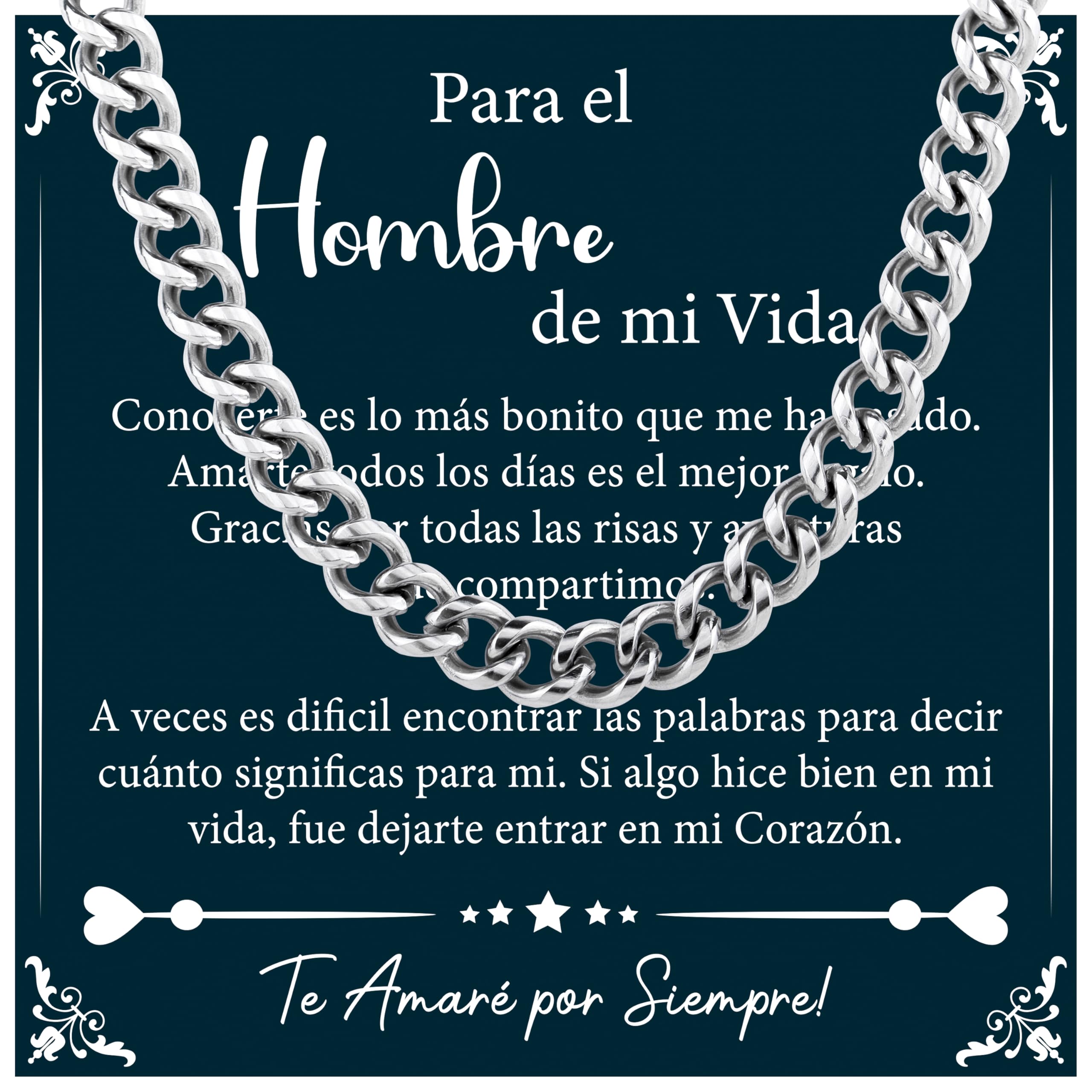 Rebundex Regalos Originales para Hombre Regalo Novio, Cadena Cubana Hombre Collar Plata Hombre Acero Inoxidable, Regalos Hombre Navidad Cumpleaños Regalos San Valentin Hombre Regalo Aniversario Hombre