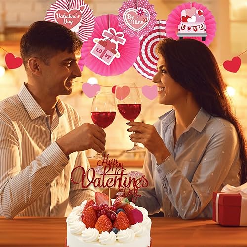 Miniatura 6 de Kit de 30 piezas de decoración para el día de San Valentín, globos de amor, corazones, guirnalda, pancarta, abanicos de papel para decoración del