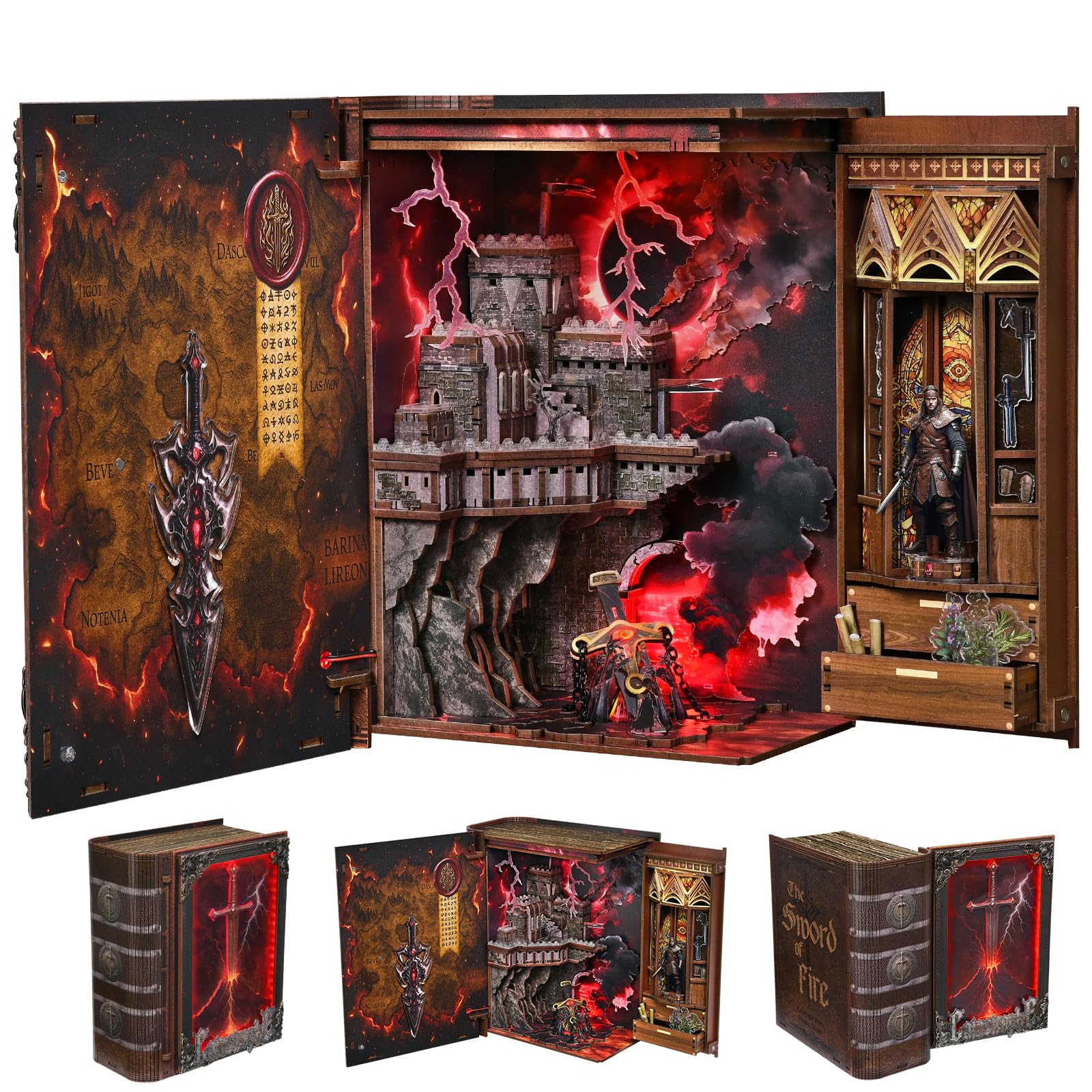 MiniCity DIY Book Nook Kit, Bookend Shelf Insert, Wooden Book Nook Dollhouse Kit, DIY Miniature Dolls House Kit for Adults to Build, Make Your Own Craft House Model (The Sword of Fire) — image 1