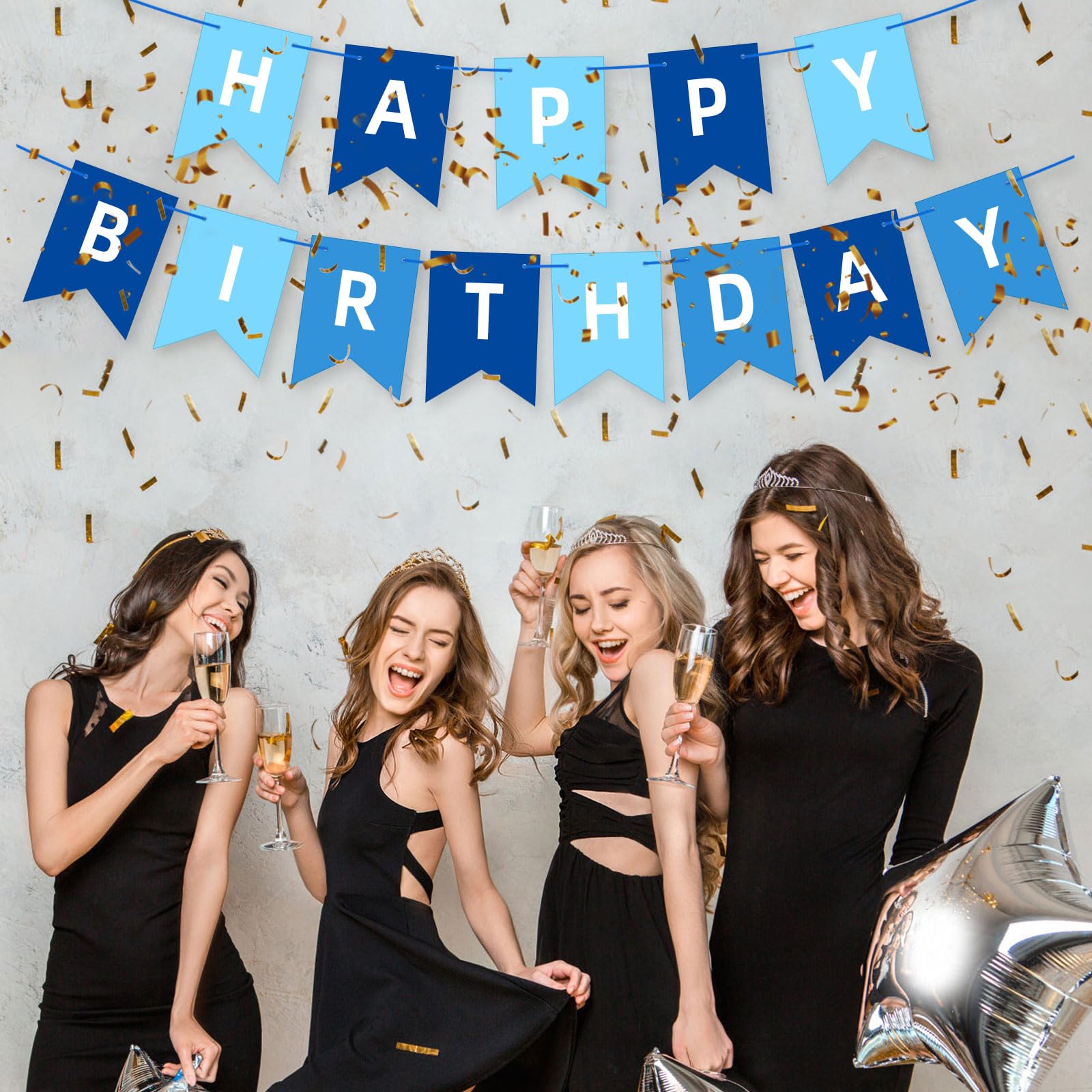 Amazon.co.jp: Happy Birthday ガーランド 誕生日 飾り付け ブルー