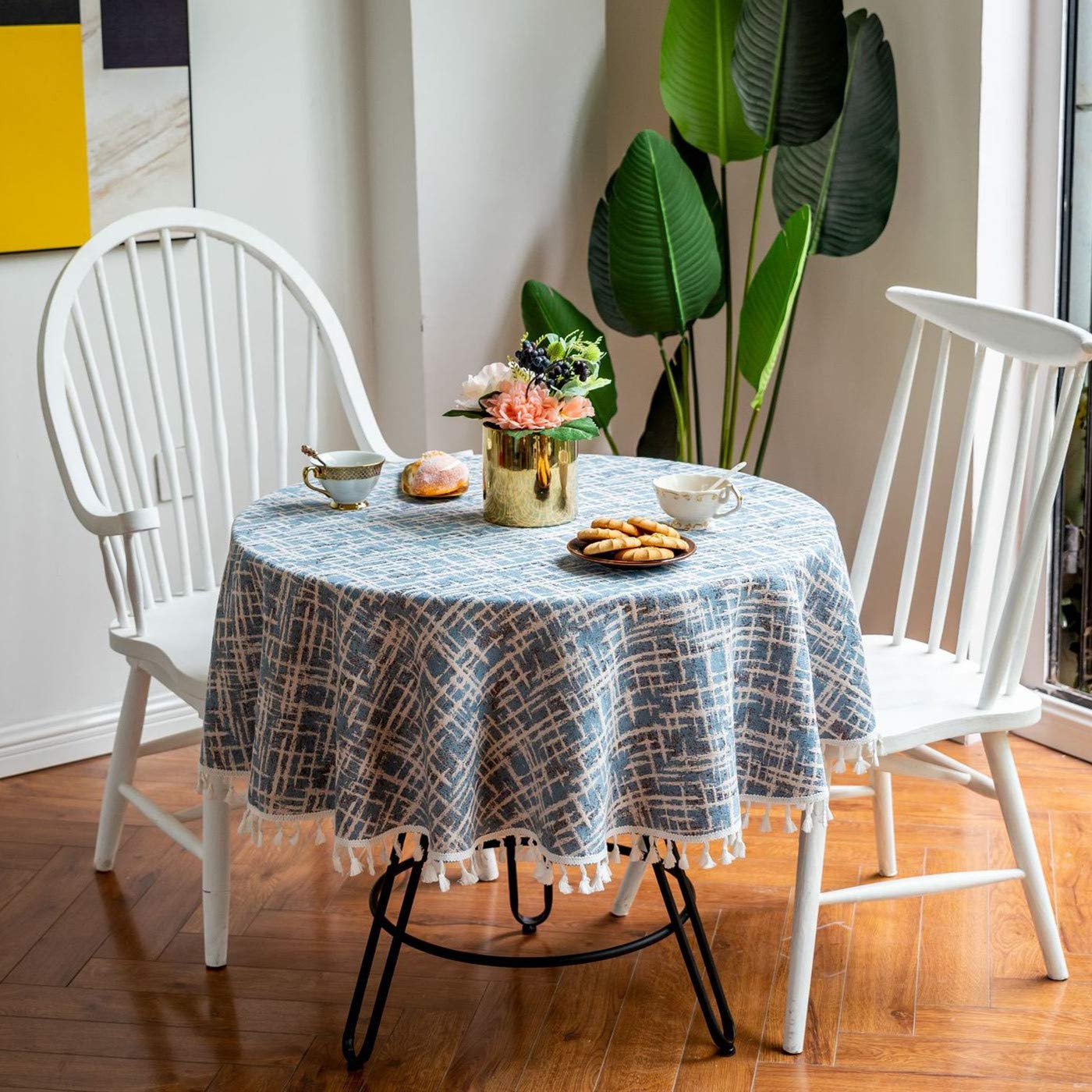 Amazon｜コットンリネン ヴィンテージテーブルクロス マルチタッセル