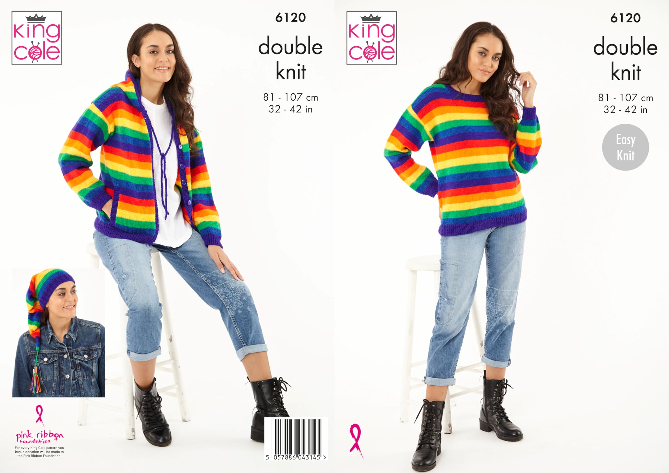 King Cole Women’s Knitting Pattern Easy Double Knit Sweater and Cardigan (6120), 32” – 42” (81cm – 107cm) Bust