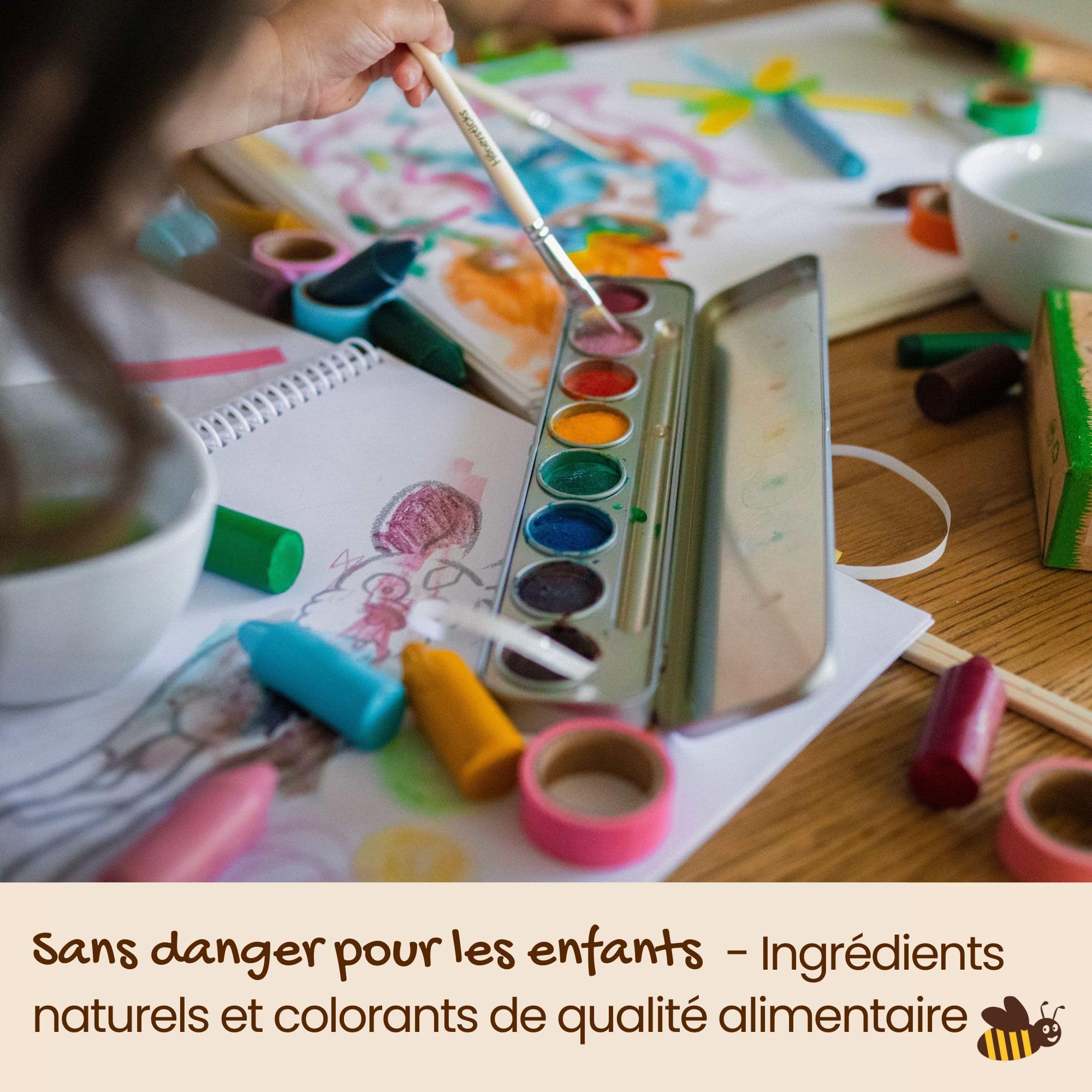 Honeysticks Set de peinture aquarelle non toxique 8 couleurs avec pinceau pour enfants