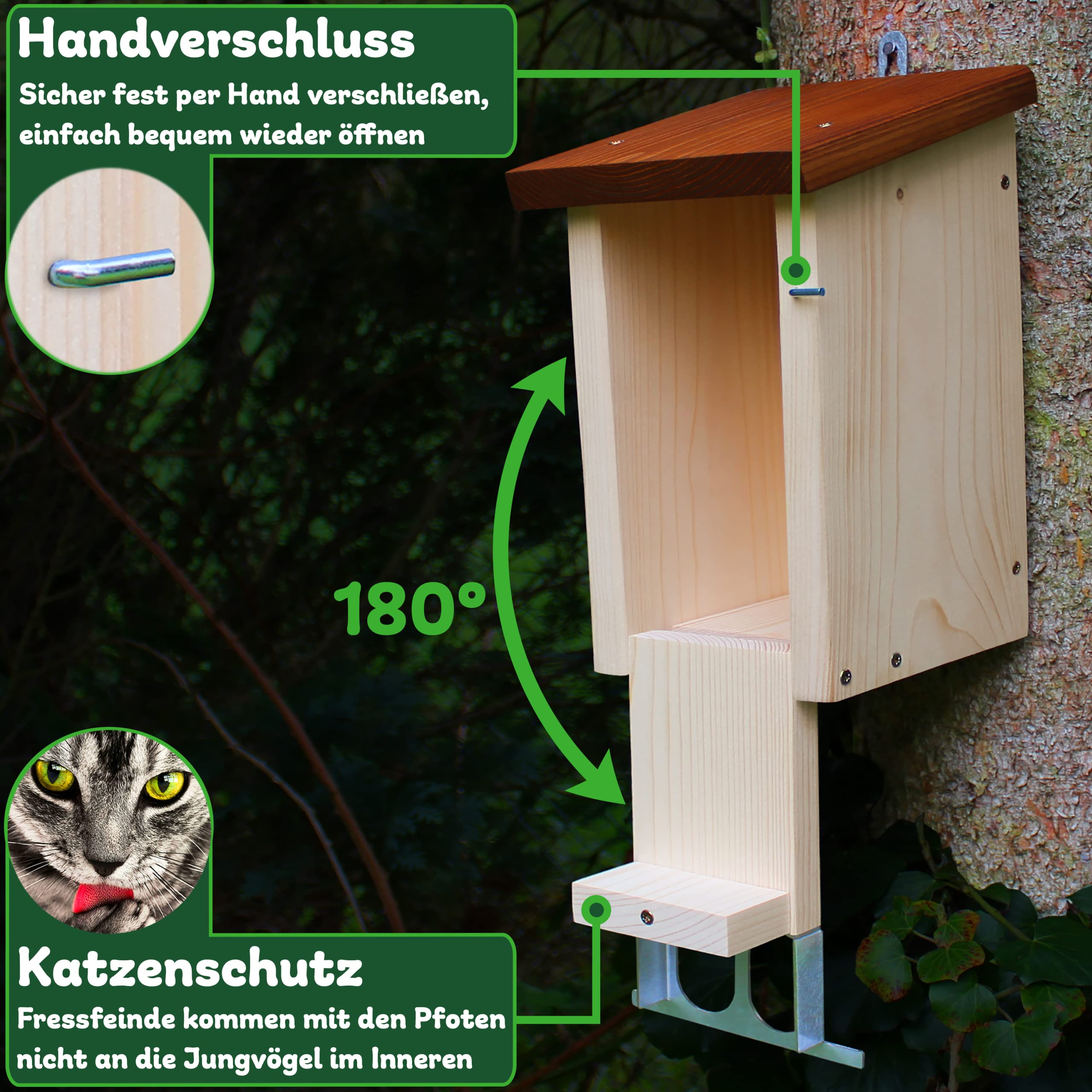 ERDENFREUND® Nistkasten Rotkehlchen mit Marder-/Katzenschutz räubersicher Nistkasten für Vögel Rotschwänzchen Lichtschacht Nischeneinflug Spechtschutz (Nistkasten Nischenbrüter räubersicher)