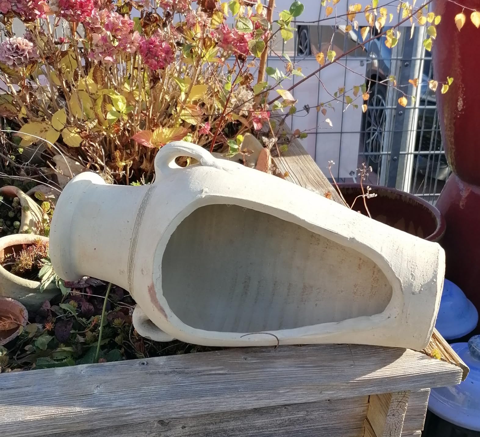 Generisch B-Ware ! Rustikale offene bepflanzbare Amphore ca. 50 cm hoch mit 2 Henkel aus Terracotta Terrakotta Vase Liegeamphore Blumentopf Pflanzgefäß Pflanzamphore
