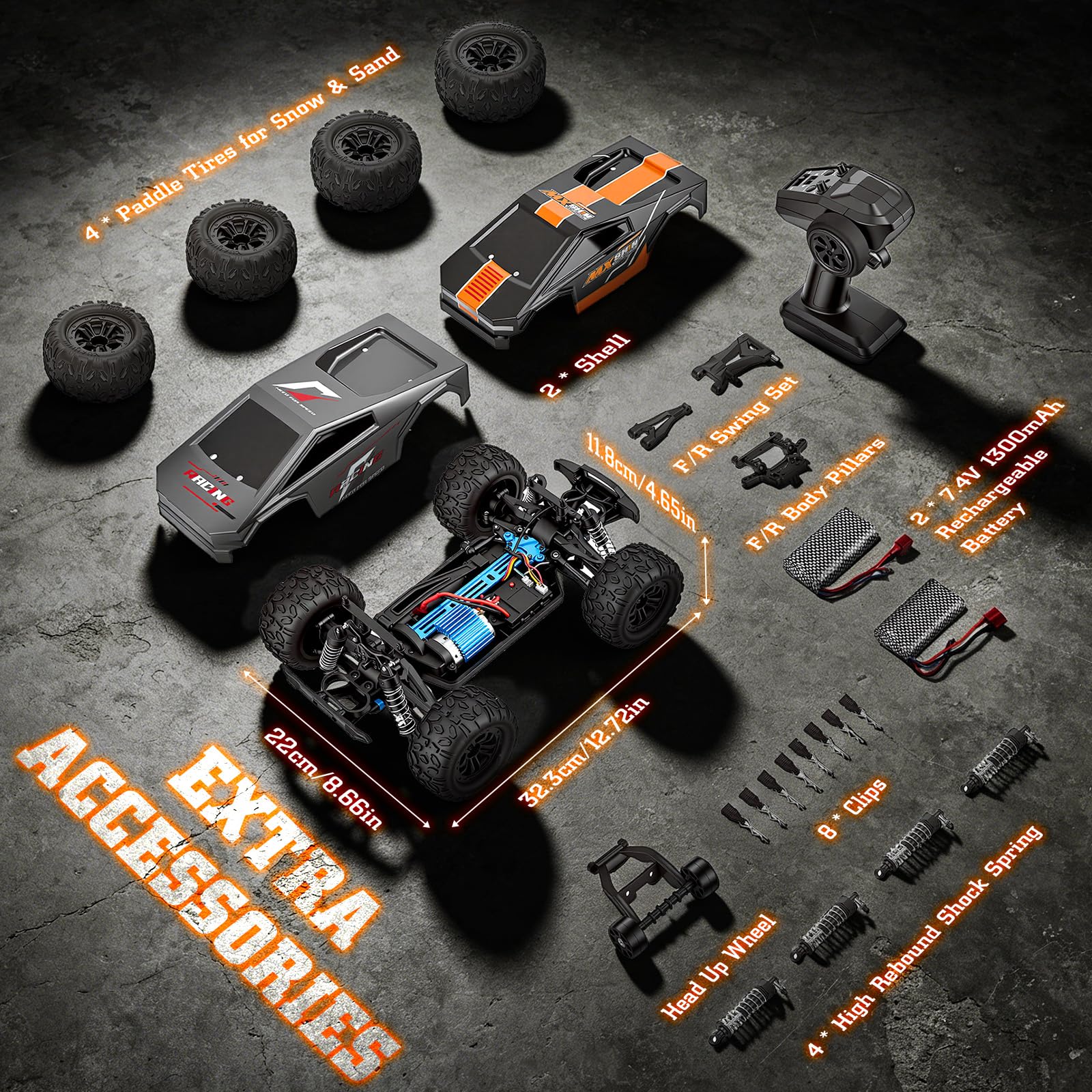 Ferngesteuertes Auto 1:18 für Erwachsene & Jungen, 40 km/h RC Car 4WD Offroad Truck mit Metallgetriebe und 2X 1500mAh Batterien, Kompaktes Geländefahrzeug für Outdoor Abenteuer