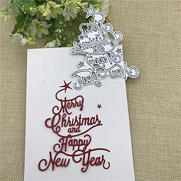 Fustelle per la fabbricazione di biglietti di auguri Buon Natale Felice Anno Nuovo Lettera Scrapbook Carta fai da te Metallo Fustelle - Argento