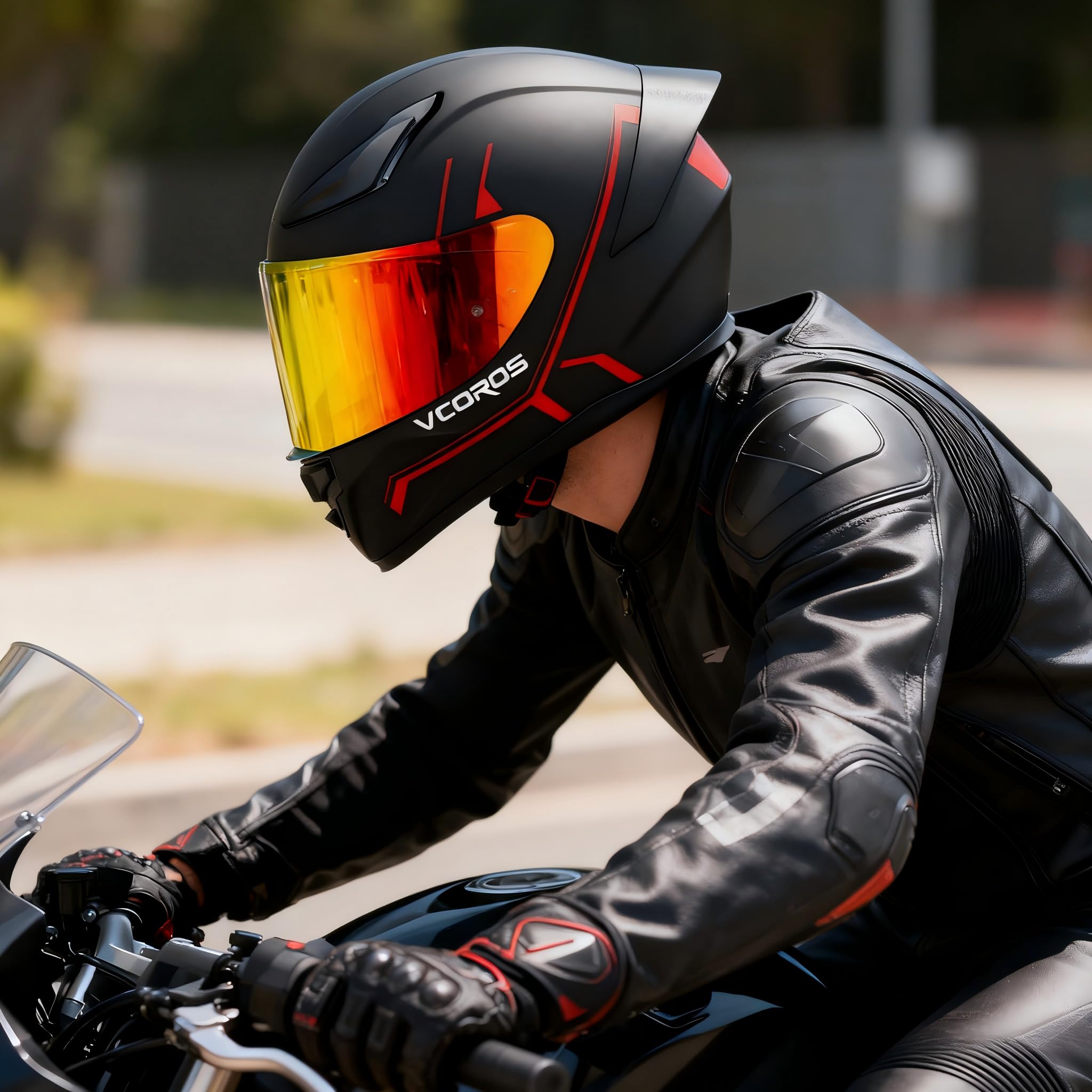 VCOROS Casco integral para adultos unisex WS-609 casco de moto con visera parasol transpirable ECE 22.06 certificado ECE 22.06 casco integral casco integral para moto scooter carreras