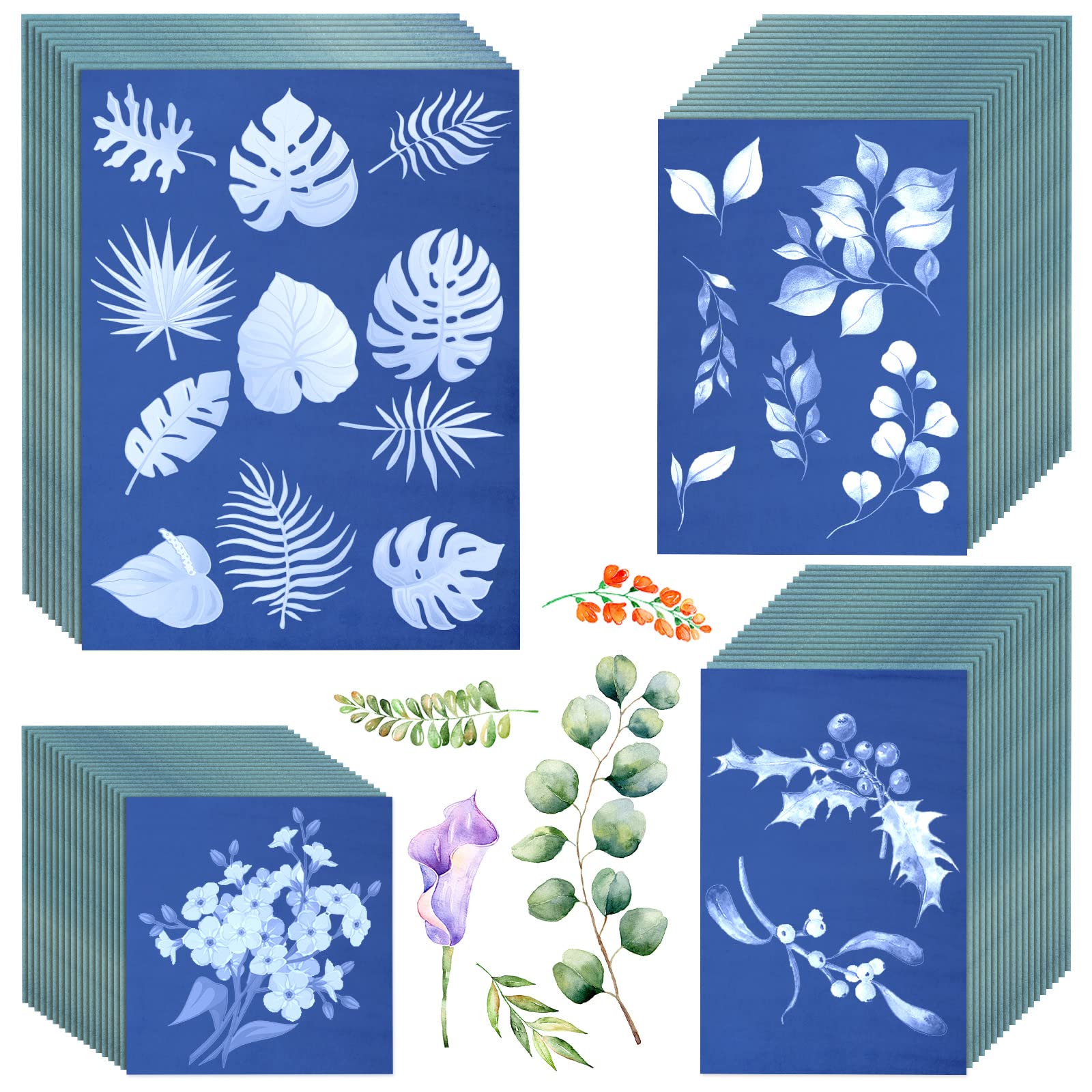 BBTO100 Sheets Cyanotype Paper Sun Paper A4 A5 A6 Solar Drawing Paper Sensitivity Nature Printing Paper for Kid Adult DIY Art Craft, 5.8 x 8.3 inch, 5.8 x 4.1 inch, 8.3 x 11.7 inch, 4 x 4 inch