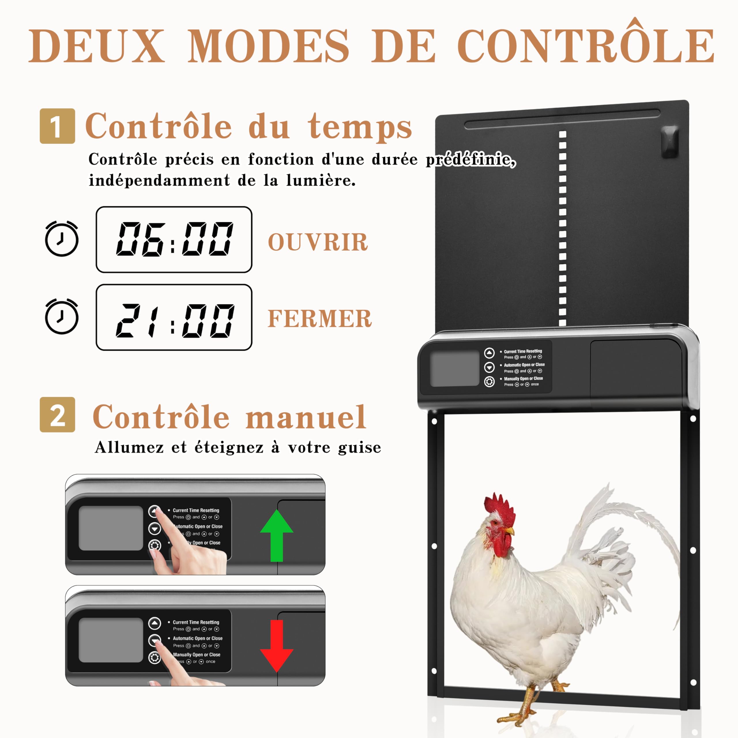 Chatière automatique mode horaire, poulailler électrique étanche Grand écran un maintien sûr des poulets, également disponible les portes automatiques de chatons et de chiots
