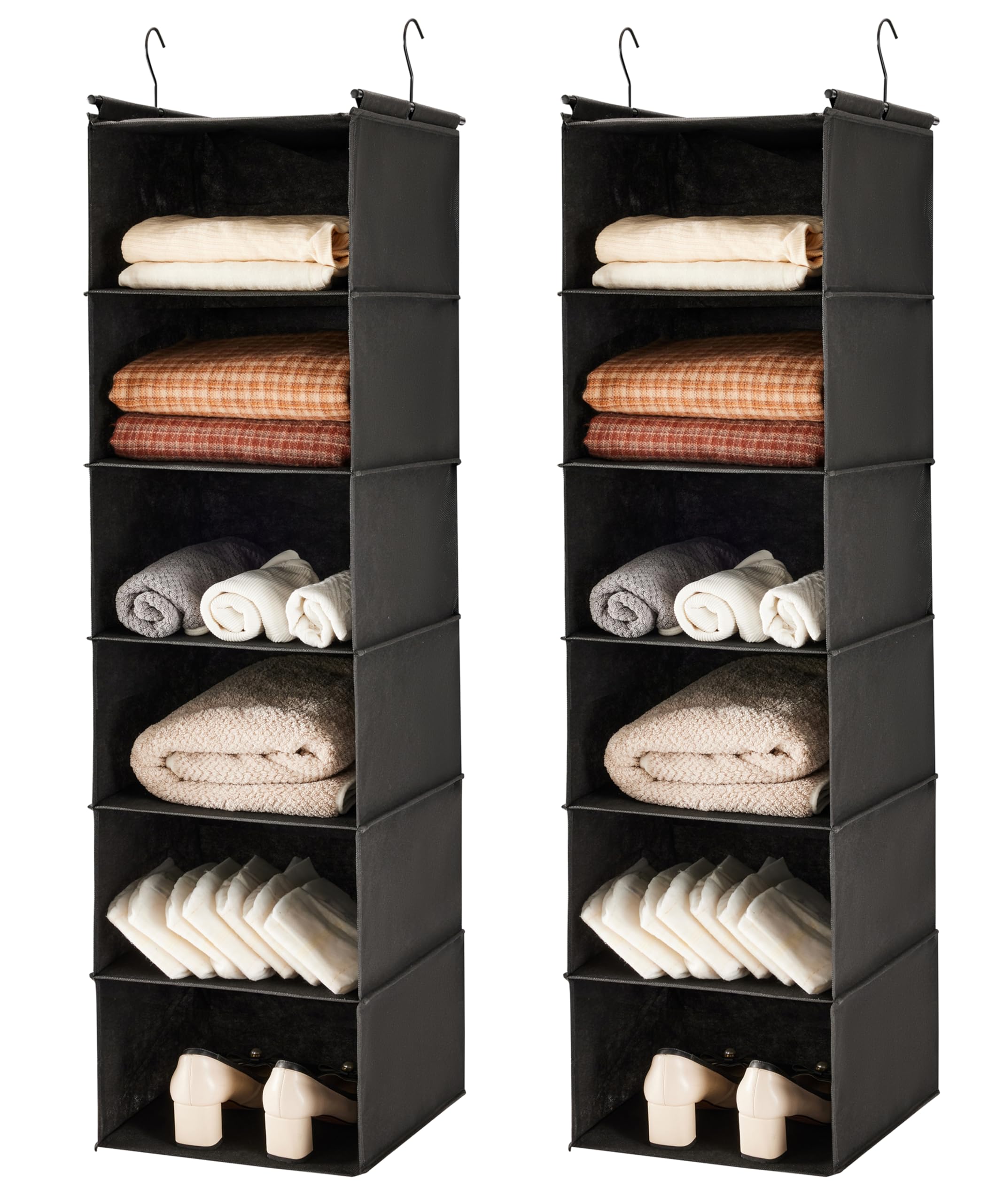 MAX Houser 2 Pack 6 Tier Hanging Closet Organizer with 2 Hooks, Black