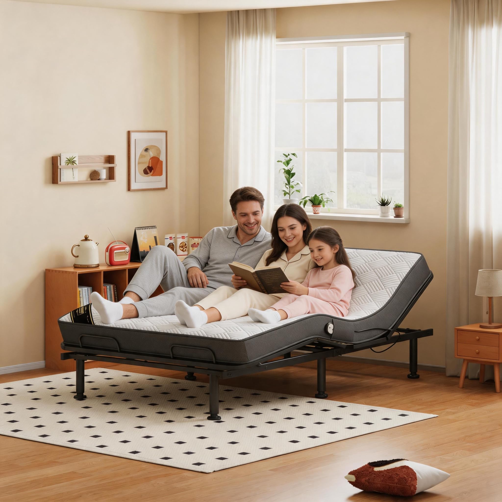 79'x54' Full Size Adjustable Bed with 5' Memory Mattress, Electric Adjustable Frame with Remote
