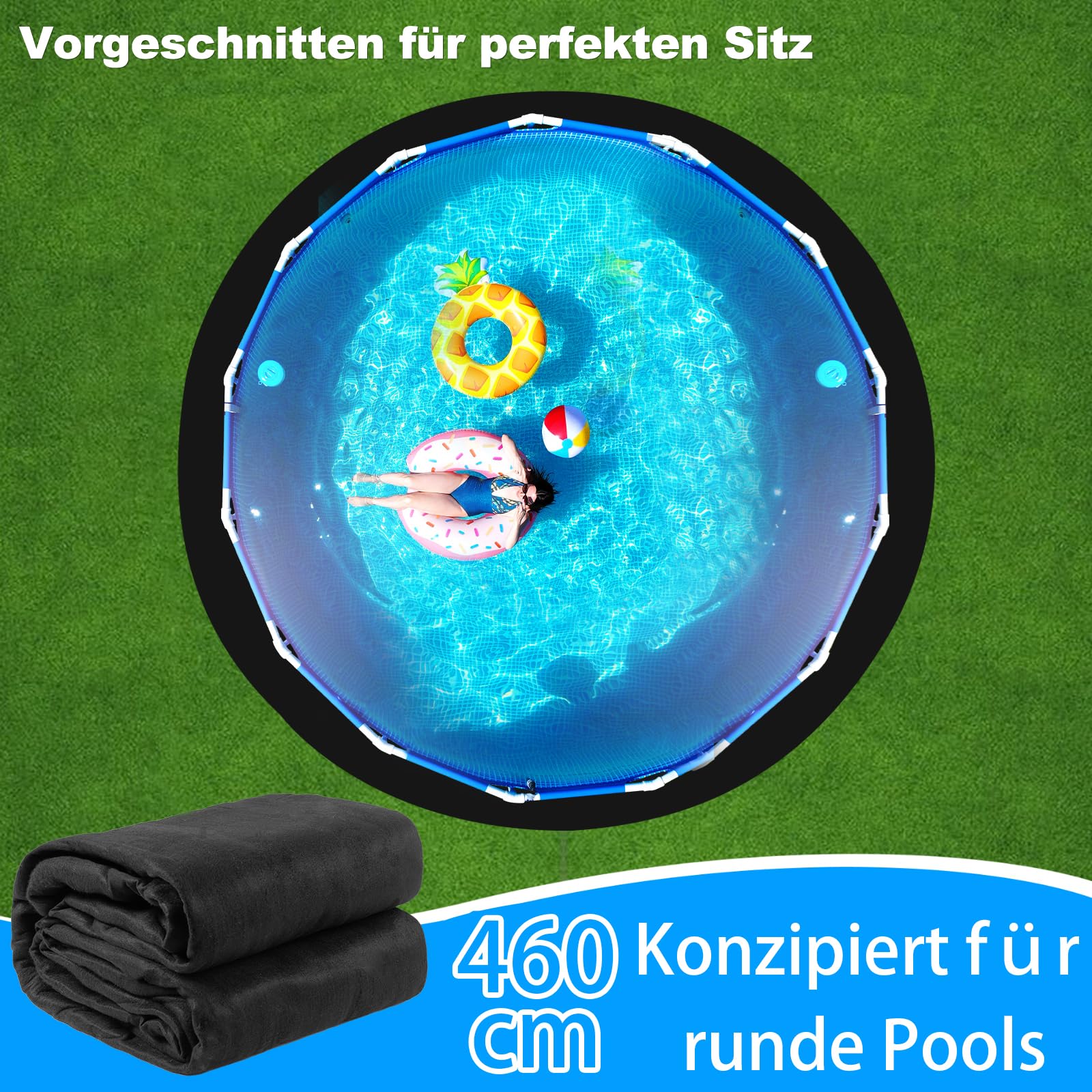Poolunterlage Rund 460 cm – Vorgeschnittene Bodenplane für Aufstellpools & Whirlpools, Nahtlos, Robust, Einfach zu Verlegen, Ideal für Outdoor, verlängert die Lebensdauer der Auskleidung