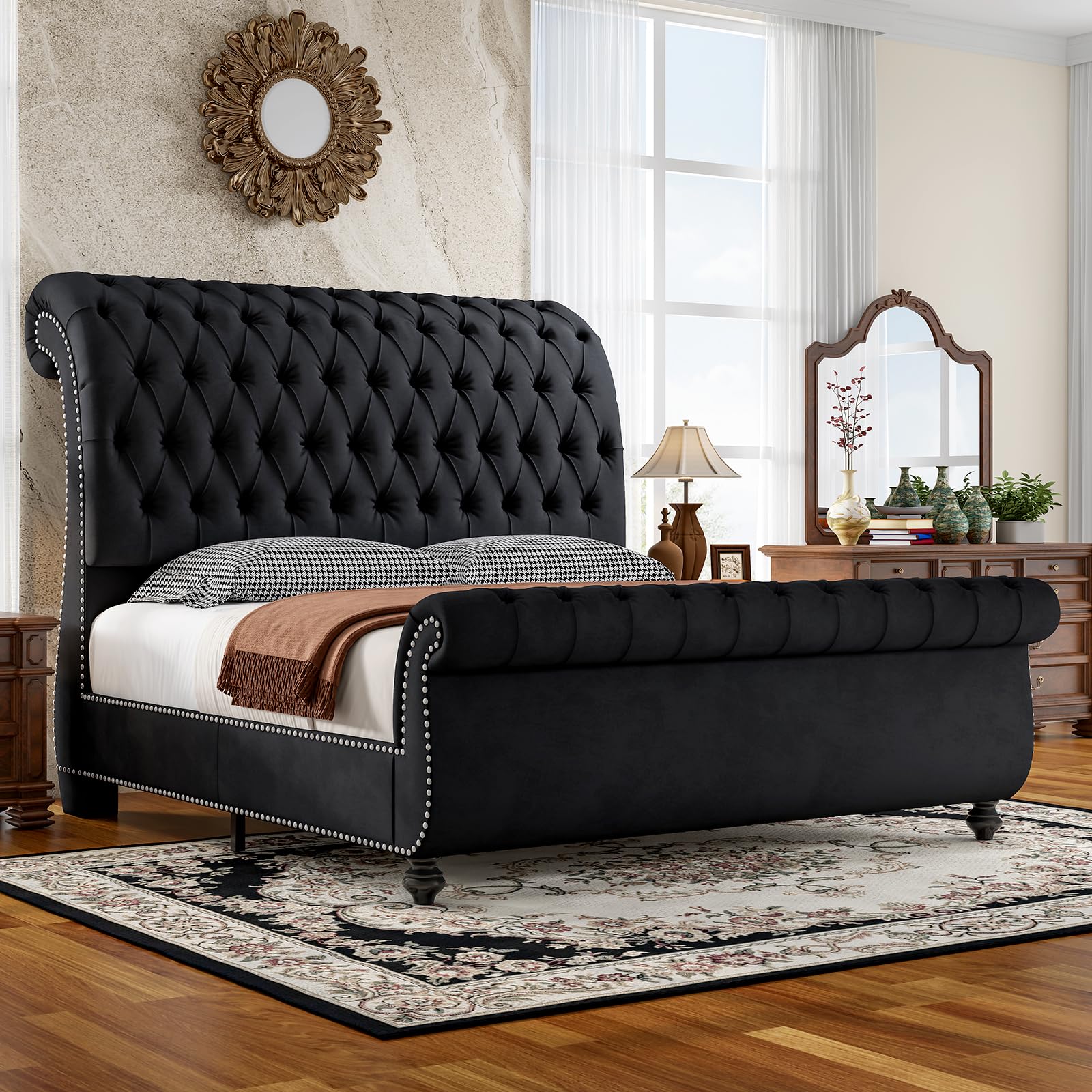 Jocisland Queen Scroll Sleigh