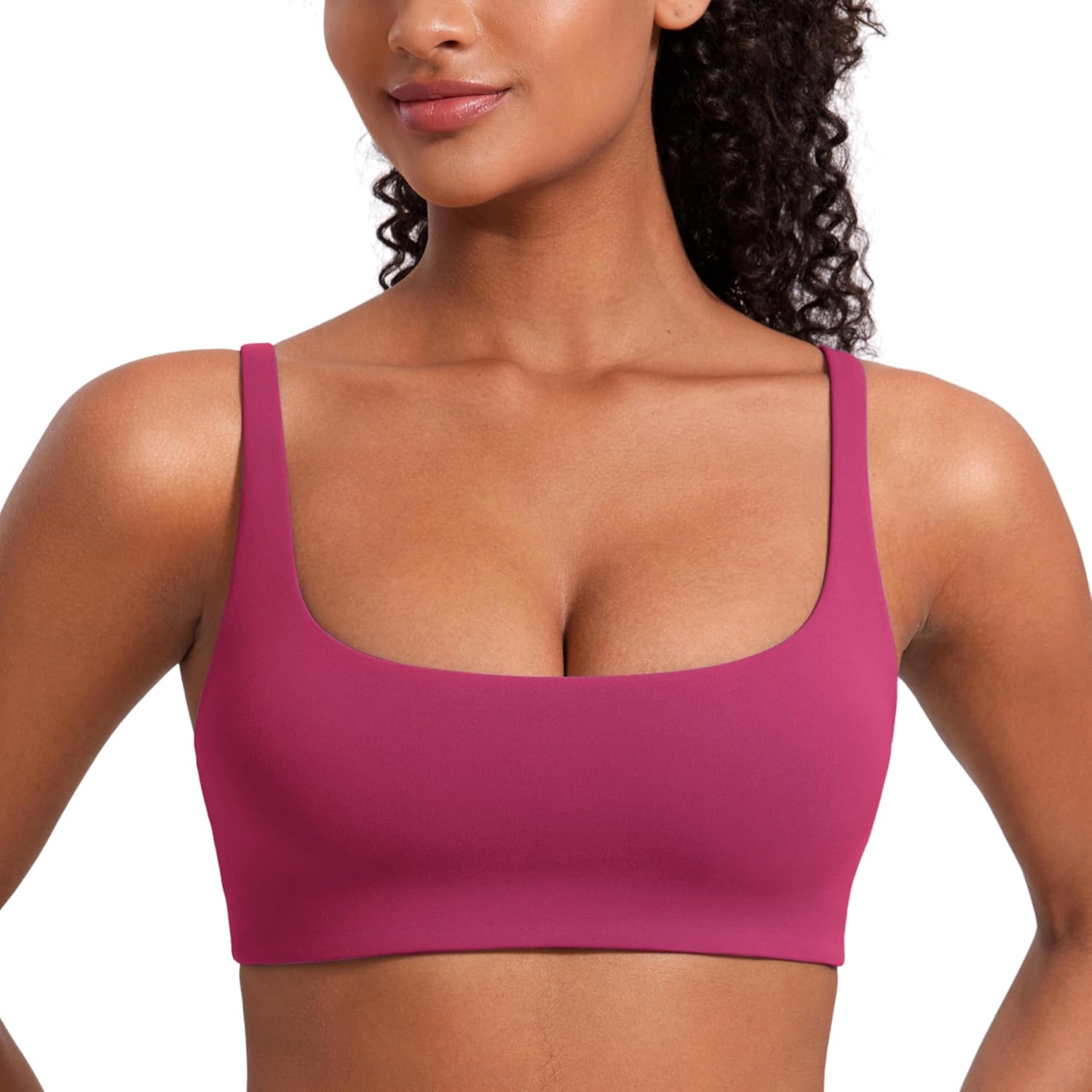 CRZ YOGA Butterluxe Spaghetti Strap Sports Bras for Women - Square Neck Yoga Wireless Low Coverage Padded Cami Crop Top