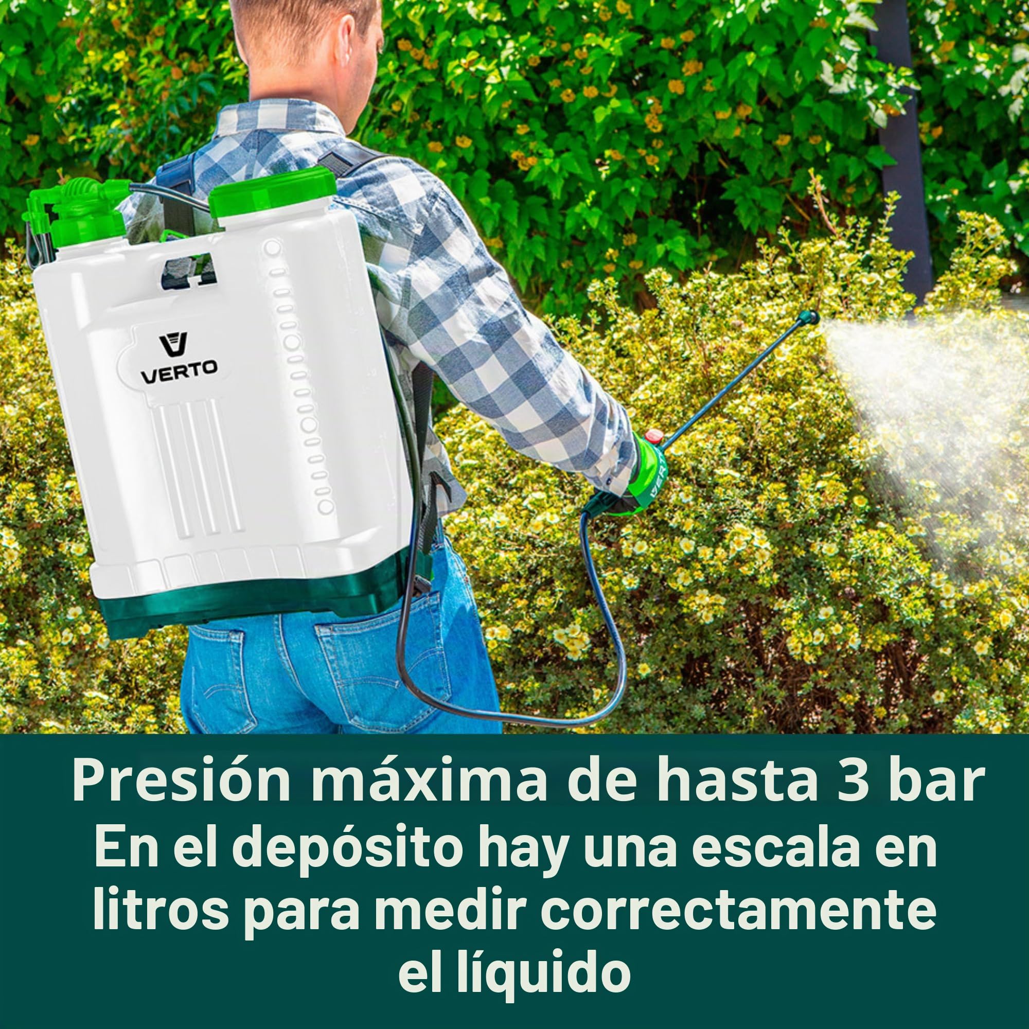Verto Pulverizador Profesional de pistón, 15 litros, pulverizador a presión, pulverizador a presión, pulverizador de jardín, pulverizador de Bomba | Pulverizador a presión para jardín