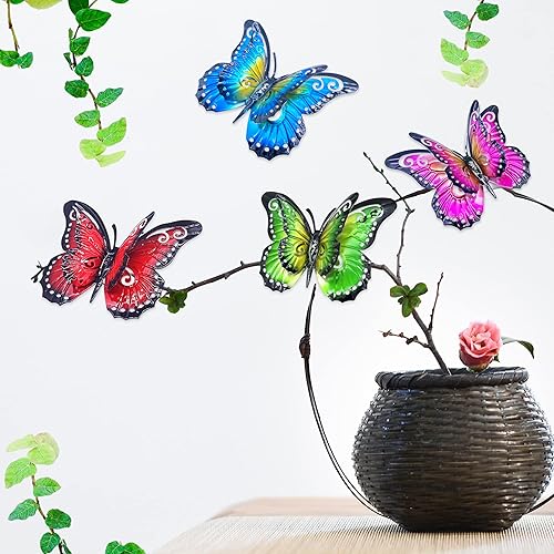Miniatura 6 de MIYOLO 4 piezas de mariposas de metal para valla de patio, decoración de jardín, mariposa de 7 pulgadas para patio al aire libre, patio trasero,