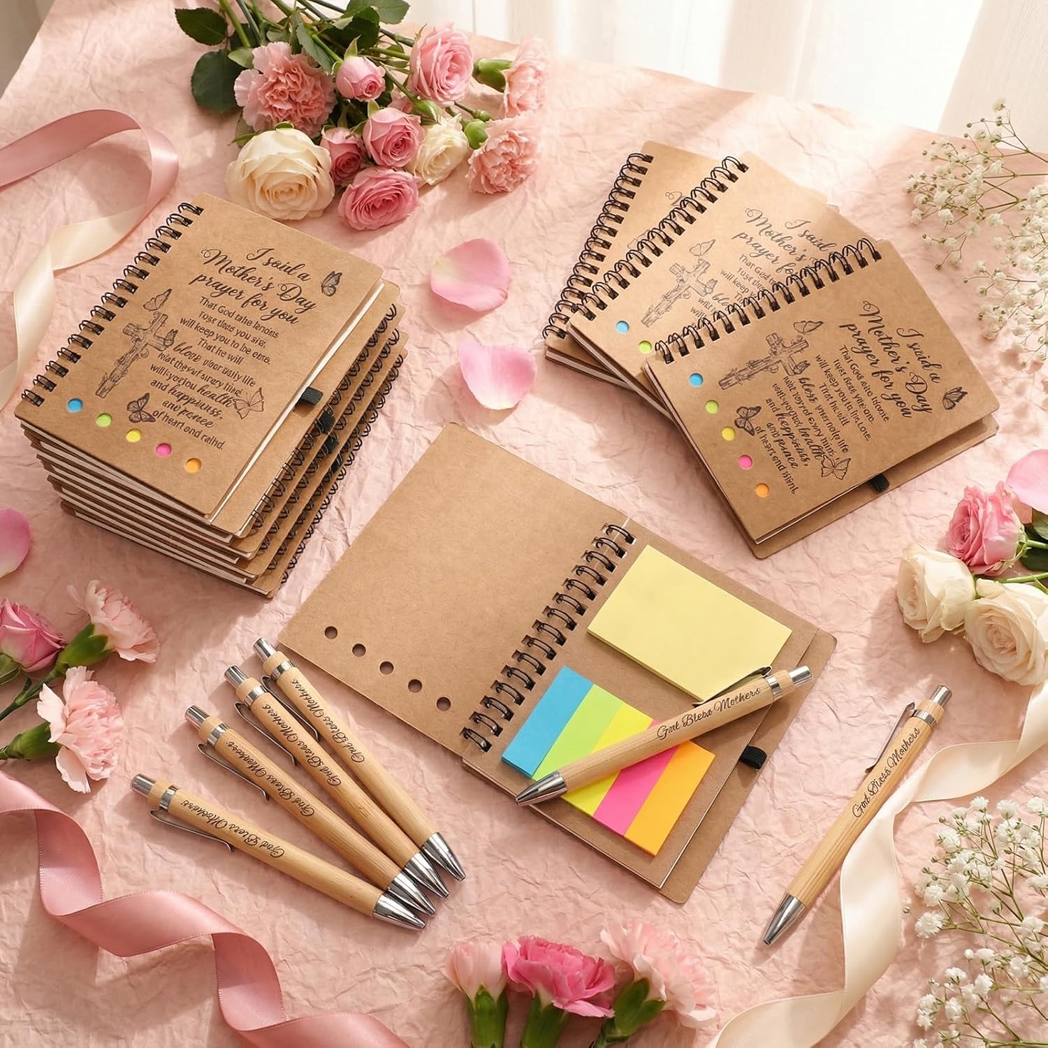 96 Pcs/48 Set Mother's Day Church Gifts Bulk Include Christian Spiral Notebooks and Bible Ballpoint Pen Mothers Day Christian Gifts for Mom Women Church Members Families
