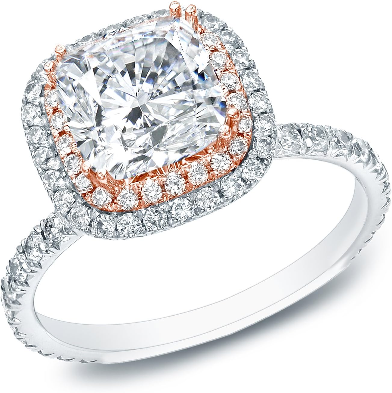 Diamond Wish 14K Two-Tone Gold Cushion Cut Halo Diamond Engagement Ring (1 3/4 cttw, H-I, SI1-SI2) Size 4-9