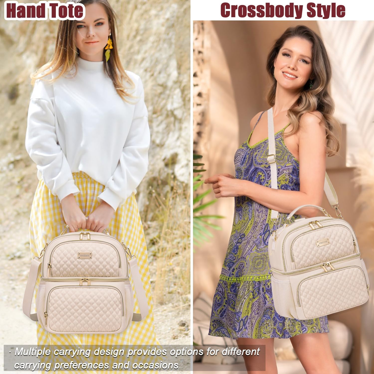 Weitars Lunch Bag for Women,Dual Compartment Lunch Box for Women Lunch Tote for Work,Insulated Leakproof Lunch Cooler Bag with Side Pockets and Adjustable Strap for Hiking,Picnic,Beach - Image 7