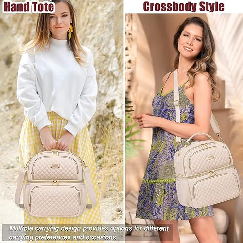 Miniatura 7 de Weitars Bolsa de almuerzo para mujer, lonchera de doble compartimento para mujer, bolsa de almuerzo para el trabajo, bolsa térmica térmica a prueba