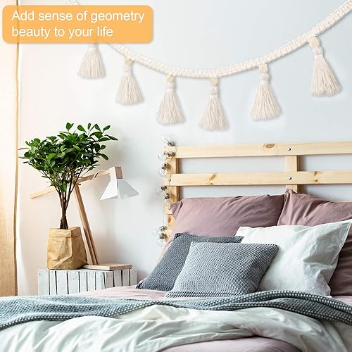 Miniatura 7 de Tatuo Guirnalda de borla de macramé bohemia para decoración de aula, guirnalda de borlas colgantes, decoración bohemia para guardería, fiesta de