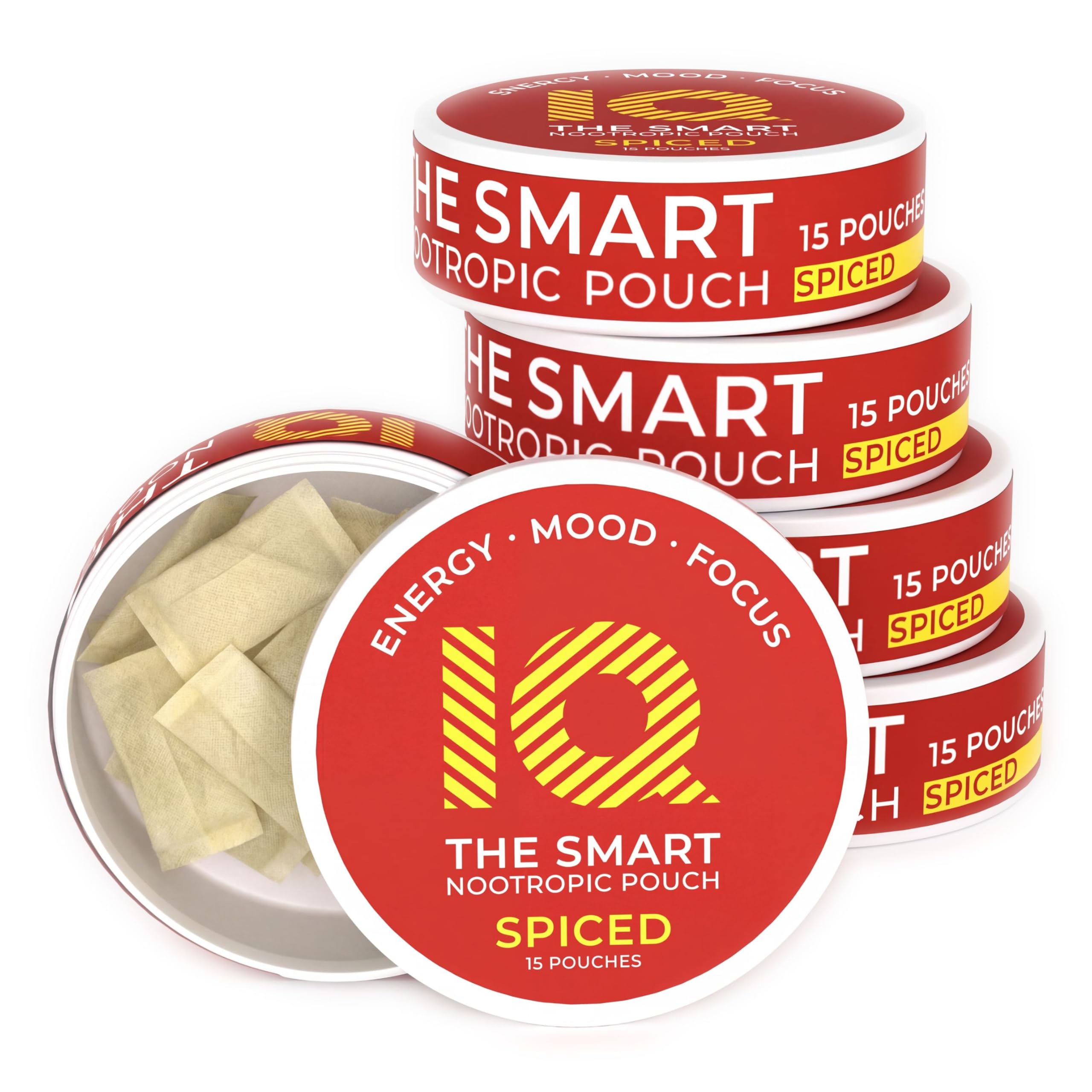 IQ Smart Pouch: Paraxanthine Nootropic Pouches for Focus, Mood & Clean Energy, Caffeine-Free Alternative, No Crash, No Jitters, Nicotine-Free, L-Theanine & B-Vitamins – 1 Can (15 Pouches) - Spiced